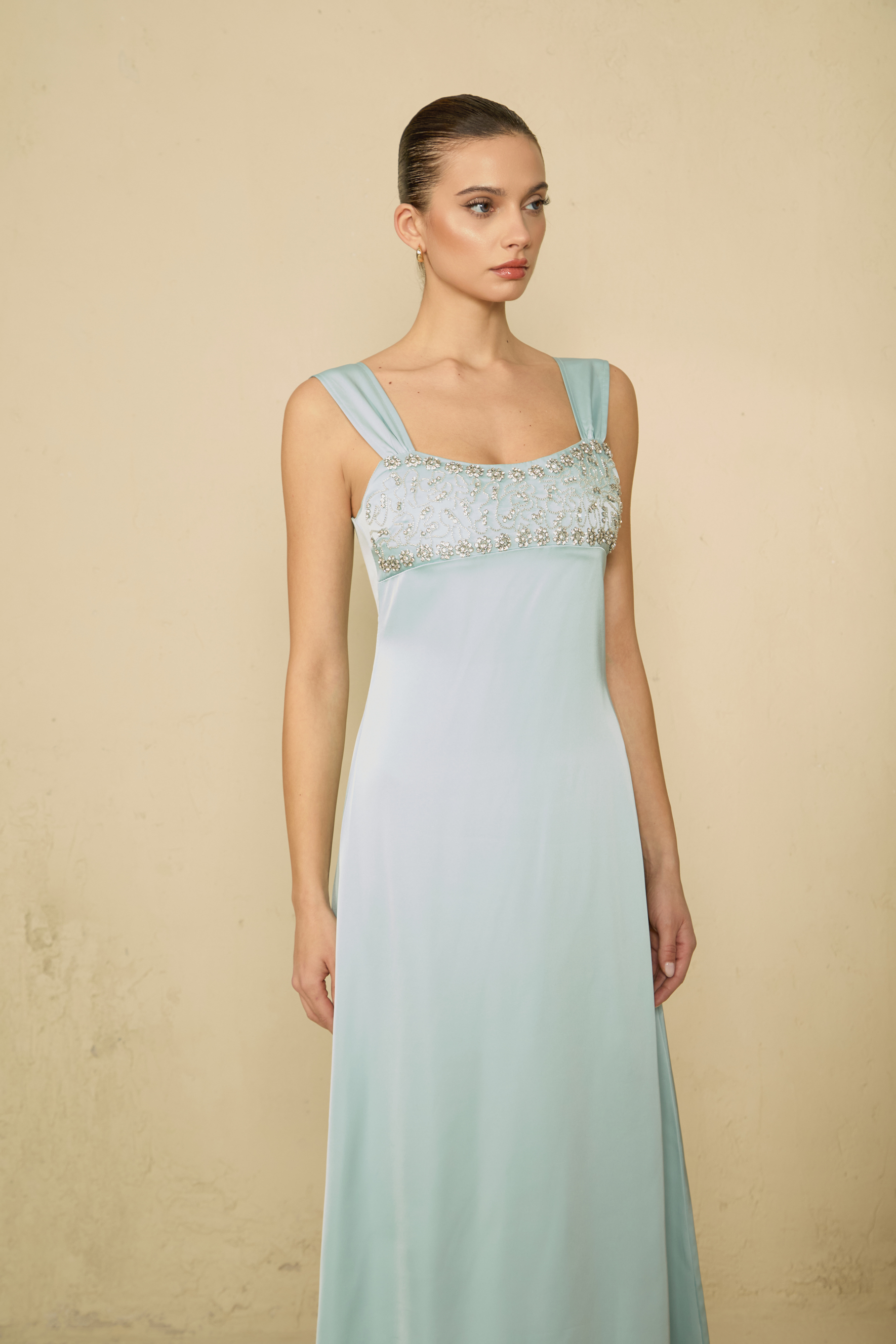 Alluring Image Blue Crystal Embellished Empire Maxi Dress