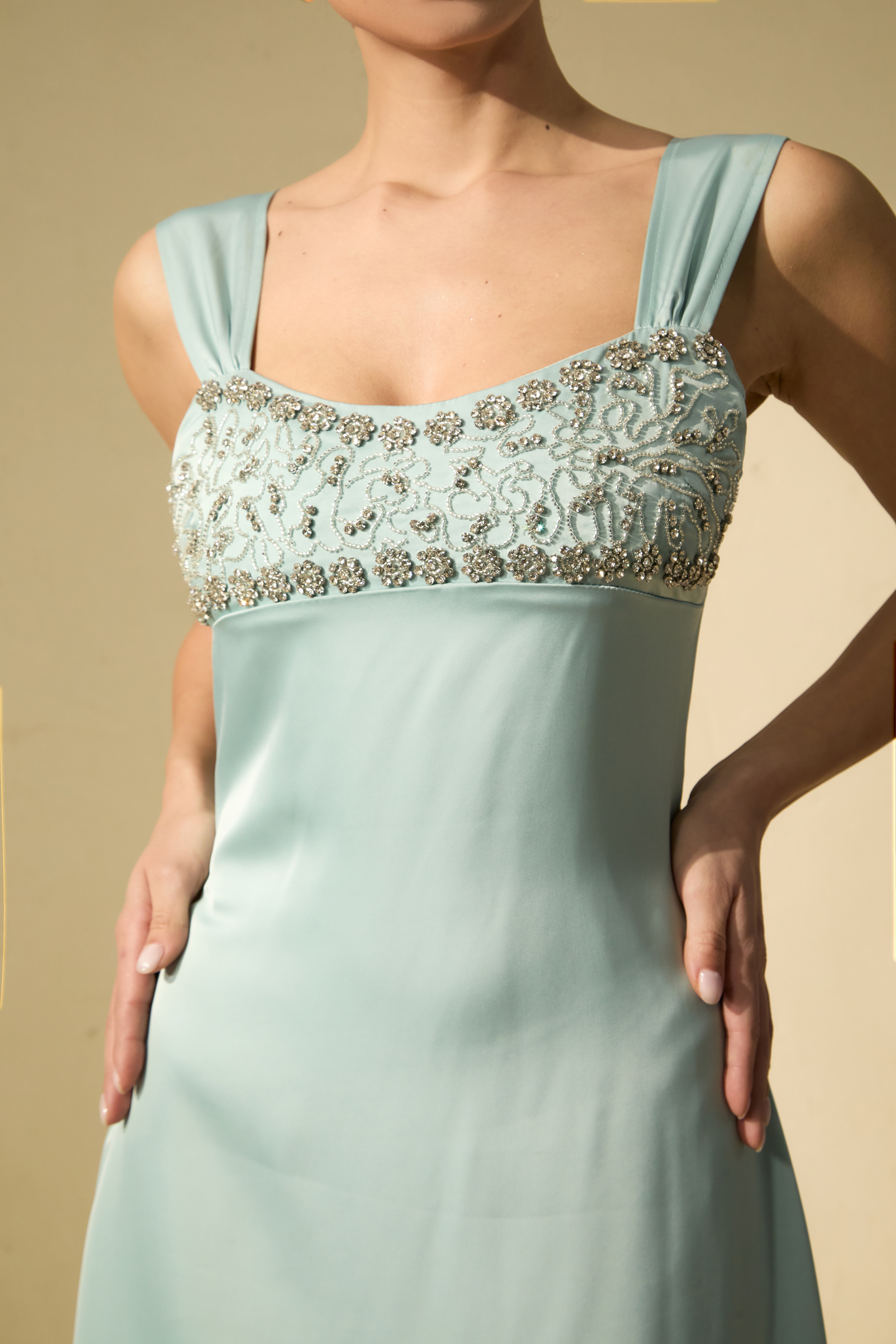 Alluring Image Blue Crystal Embellished Empire Maxi Dress