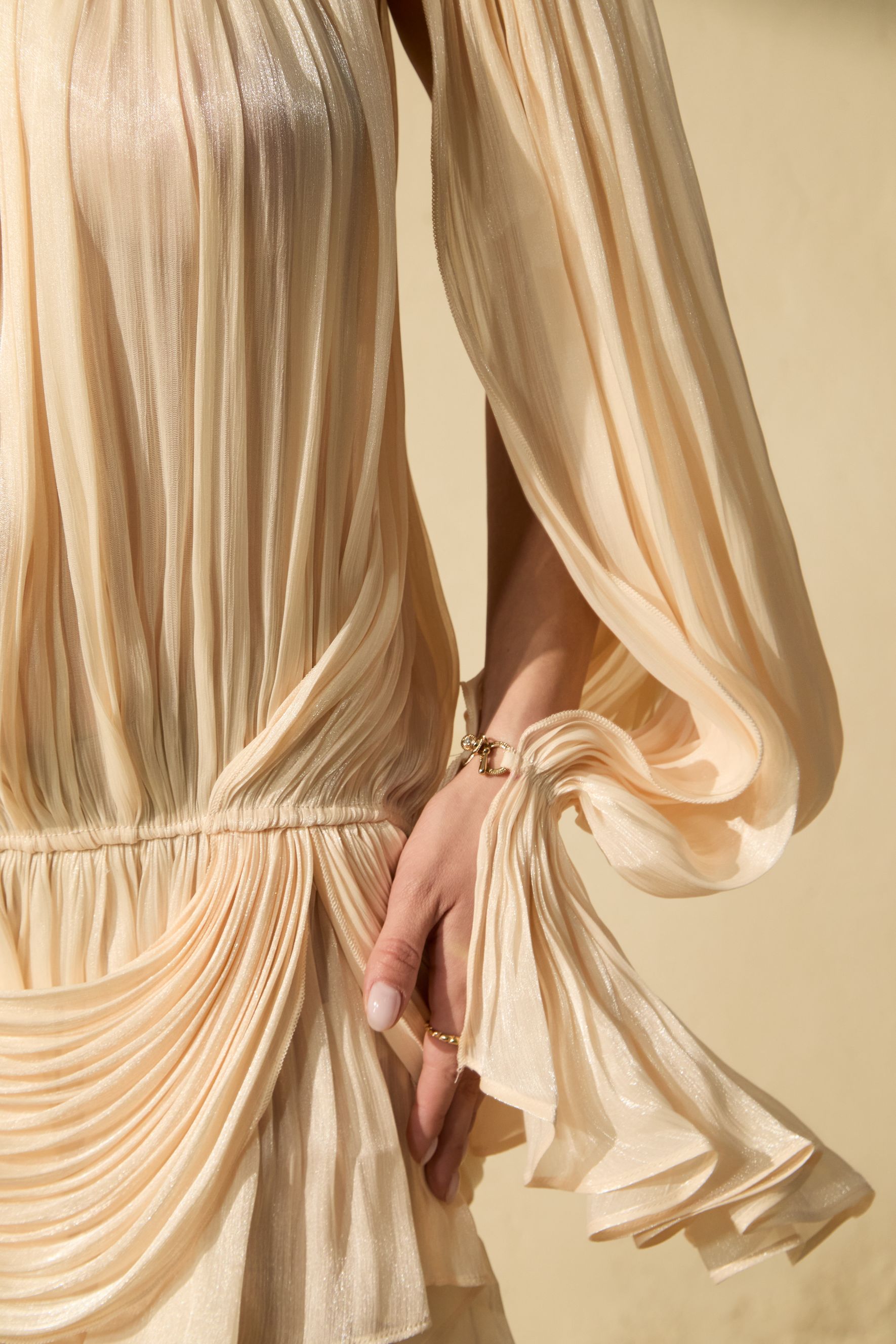 Romance Dreamer Beige Puff Sleeve Ruffle Hem Mini Dress