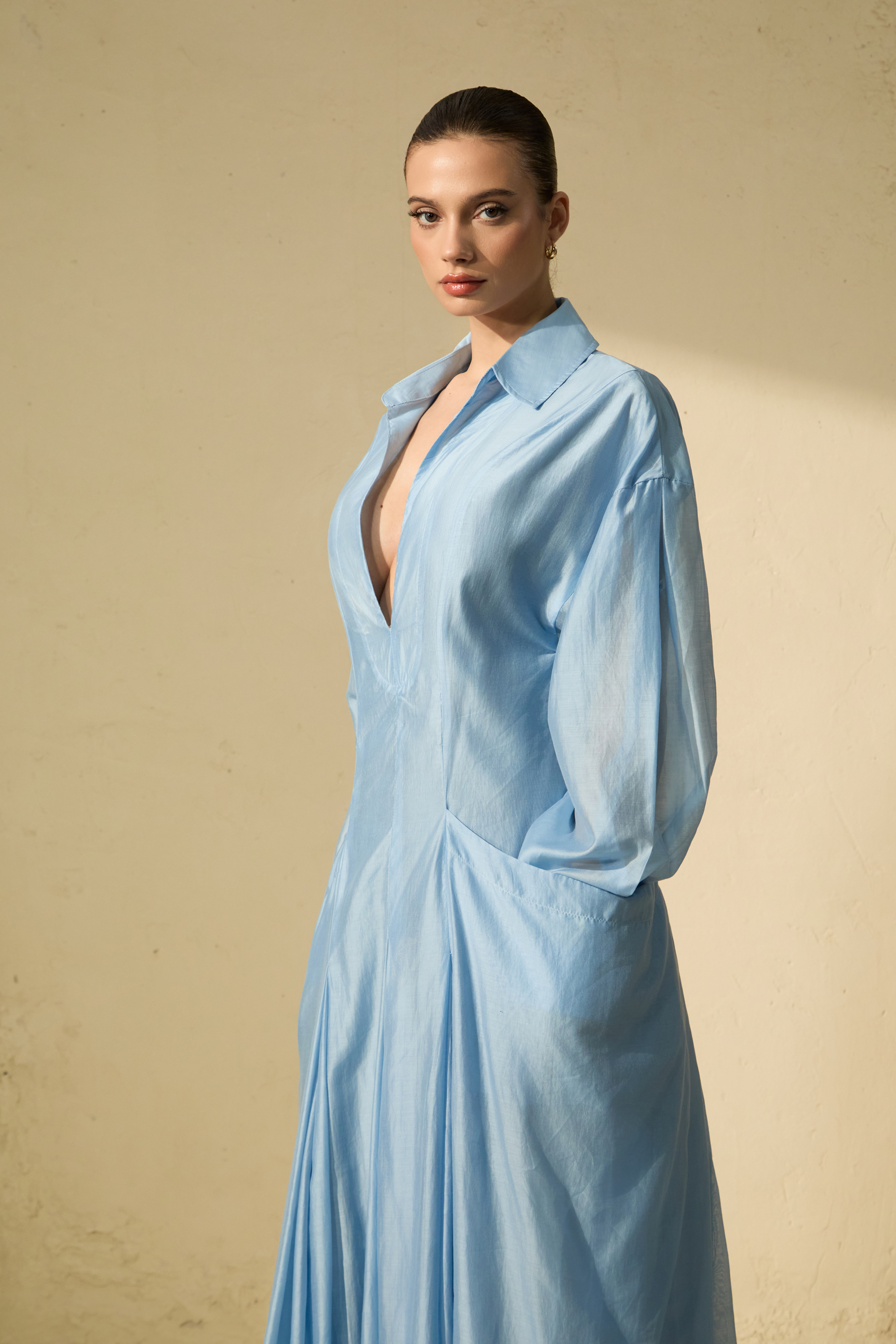 Leisurely Luxe Collared Deep V Maxi Dress