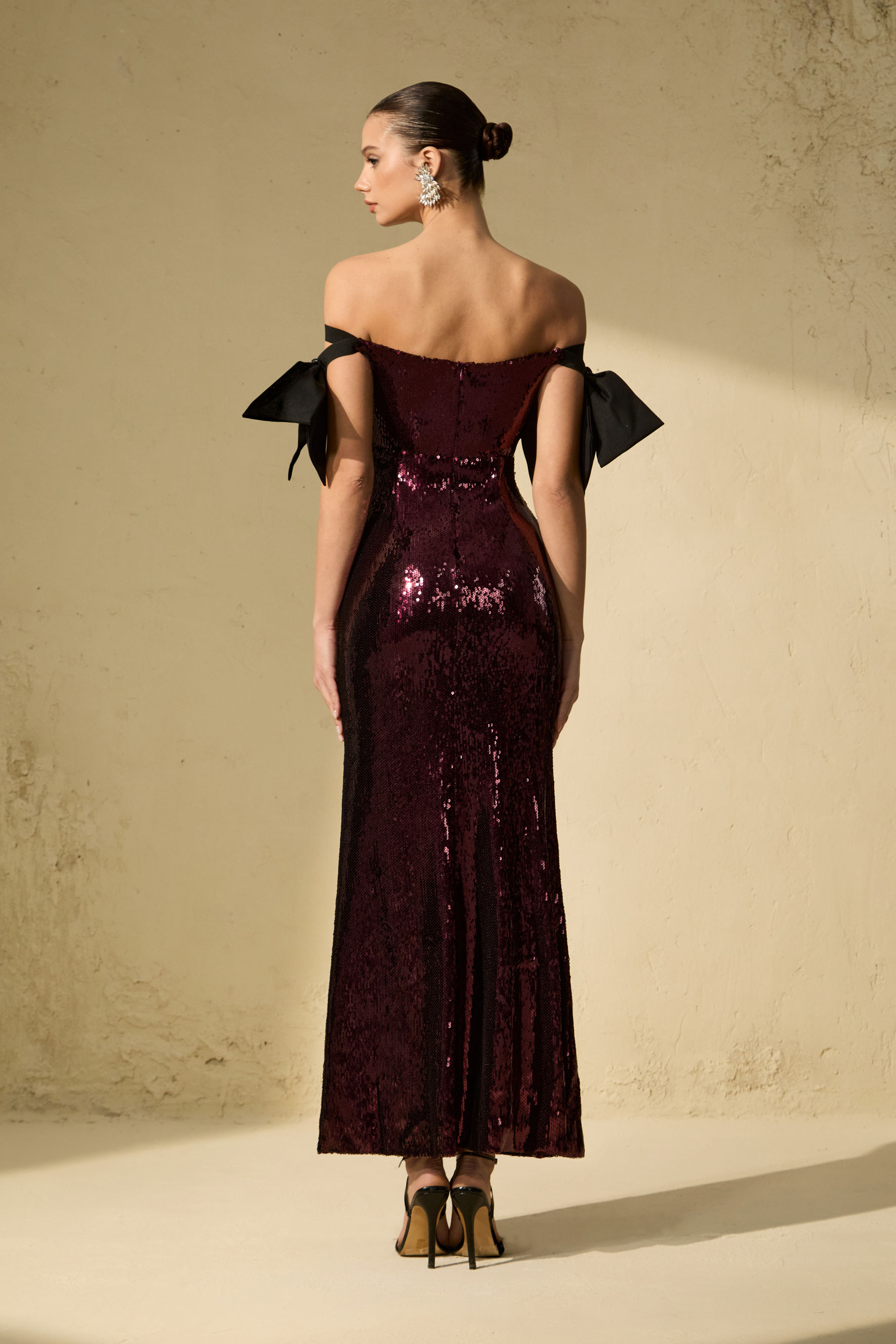 My Feels Burgundy Sequin Off Shoulder Maxi Dress