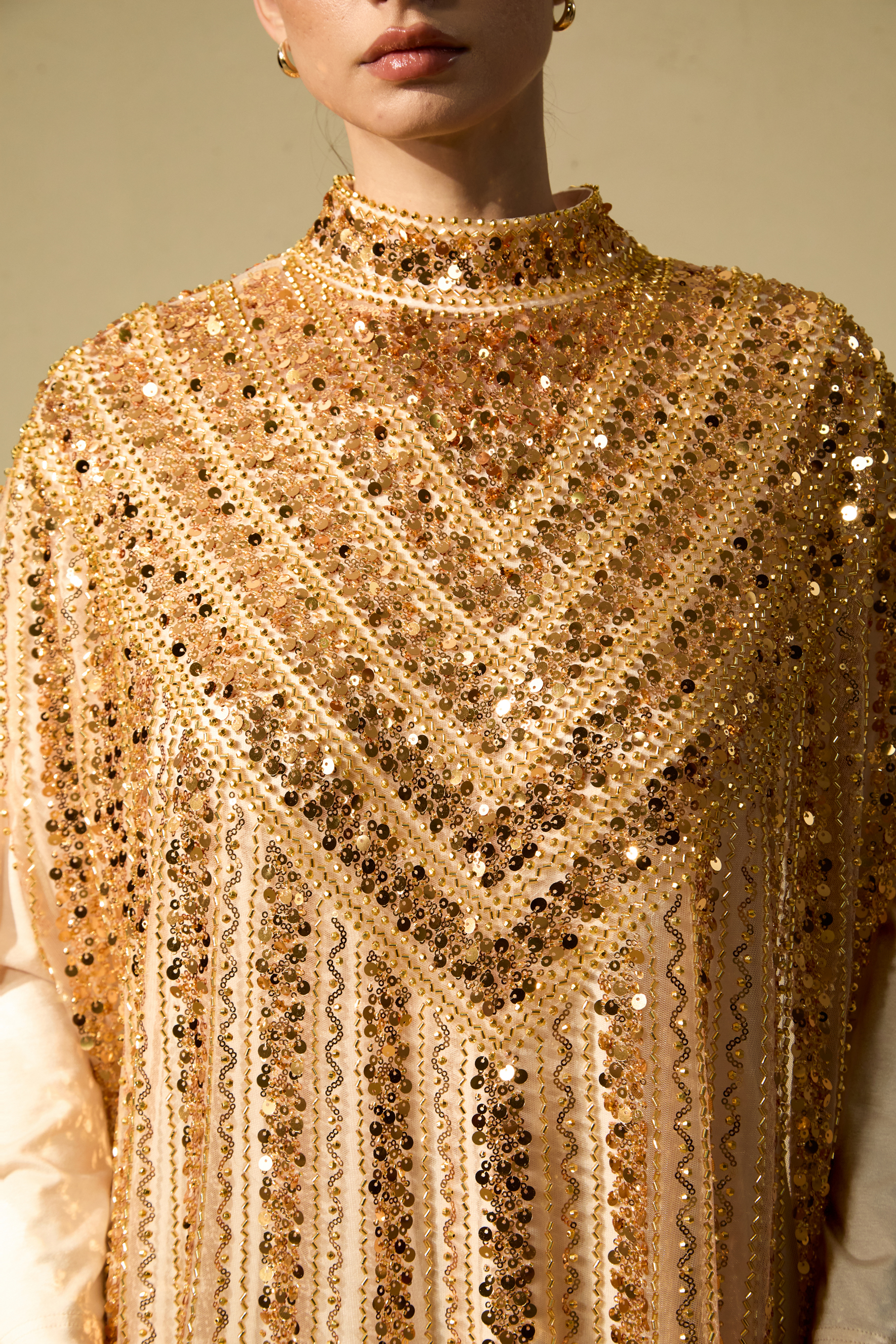 Shining Luxury Gold Chevron Sequin Tulle Maxi Dress