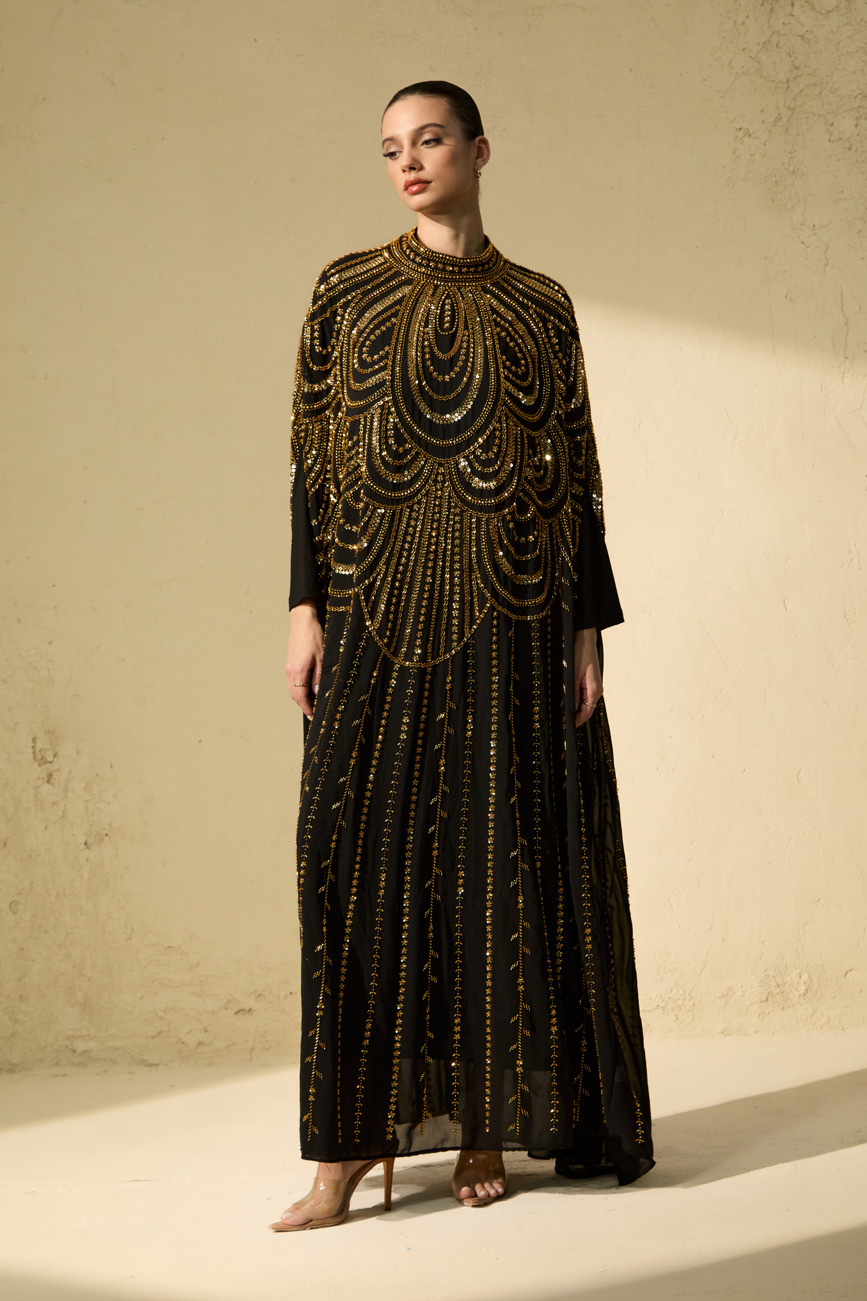 Glamorous Choice Black Beaded Cape Maxi Dress