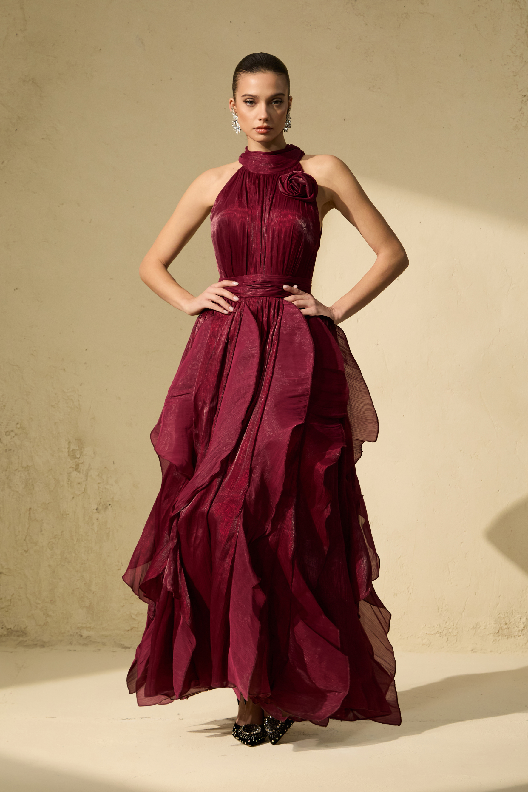 Love In Your Eyes Rosette Tiered Ruffles Maxi Dress