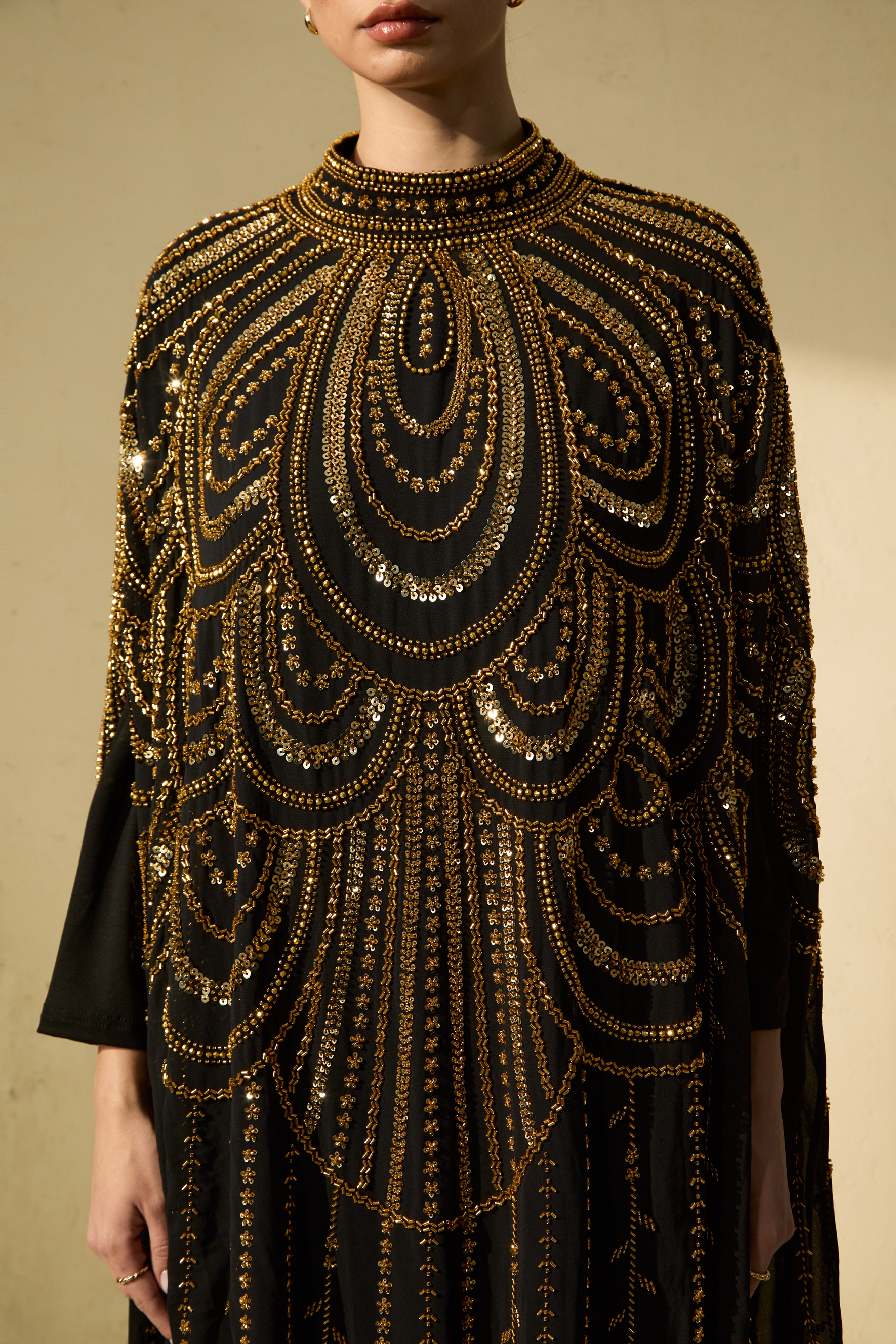 Glamorous Choice Black Beaded Cape Maxi Dress