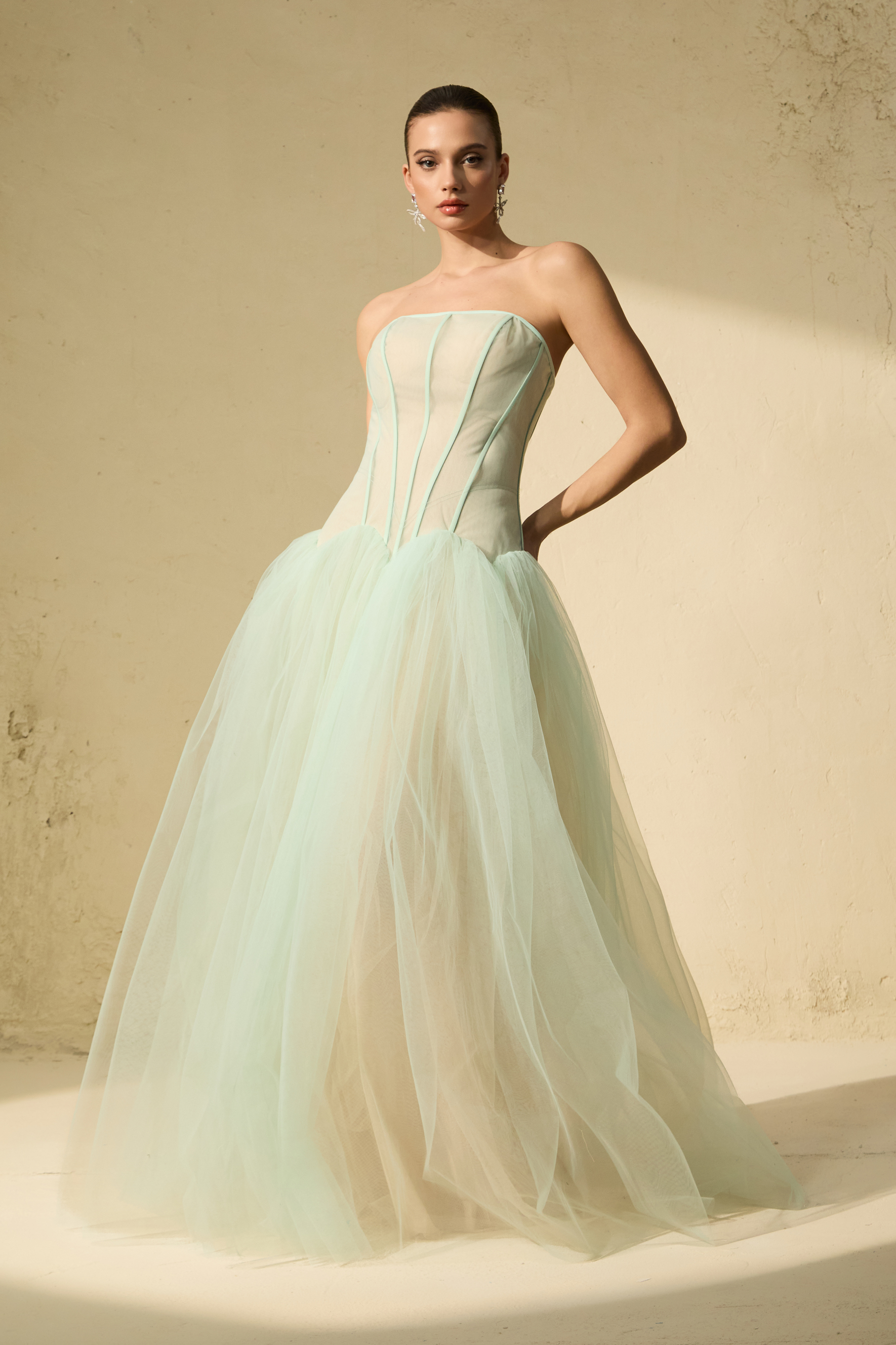 Enchanting Lady Green Corset Bodice Tulle Maxi Dress