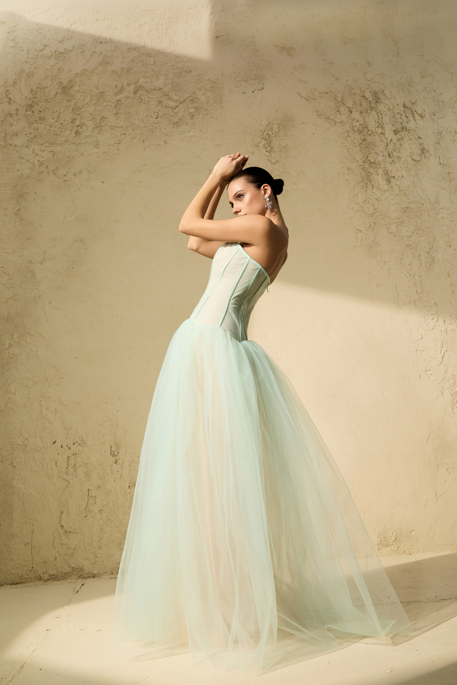 Enchanting Lady Green Corset Bodice Tulle Maxi Dress