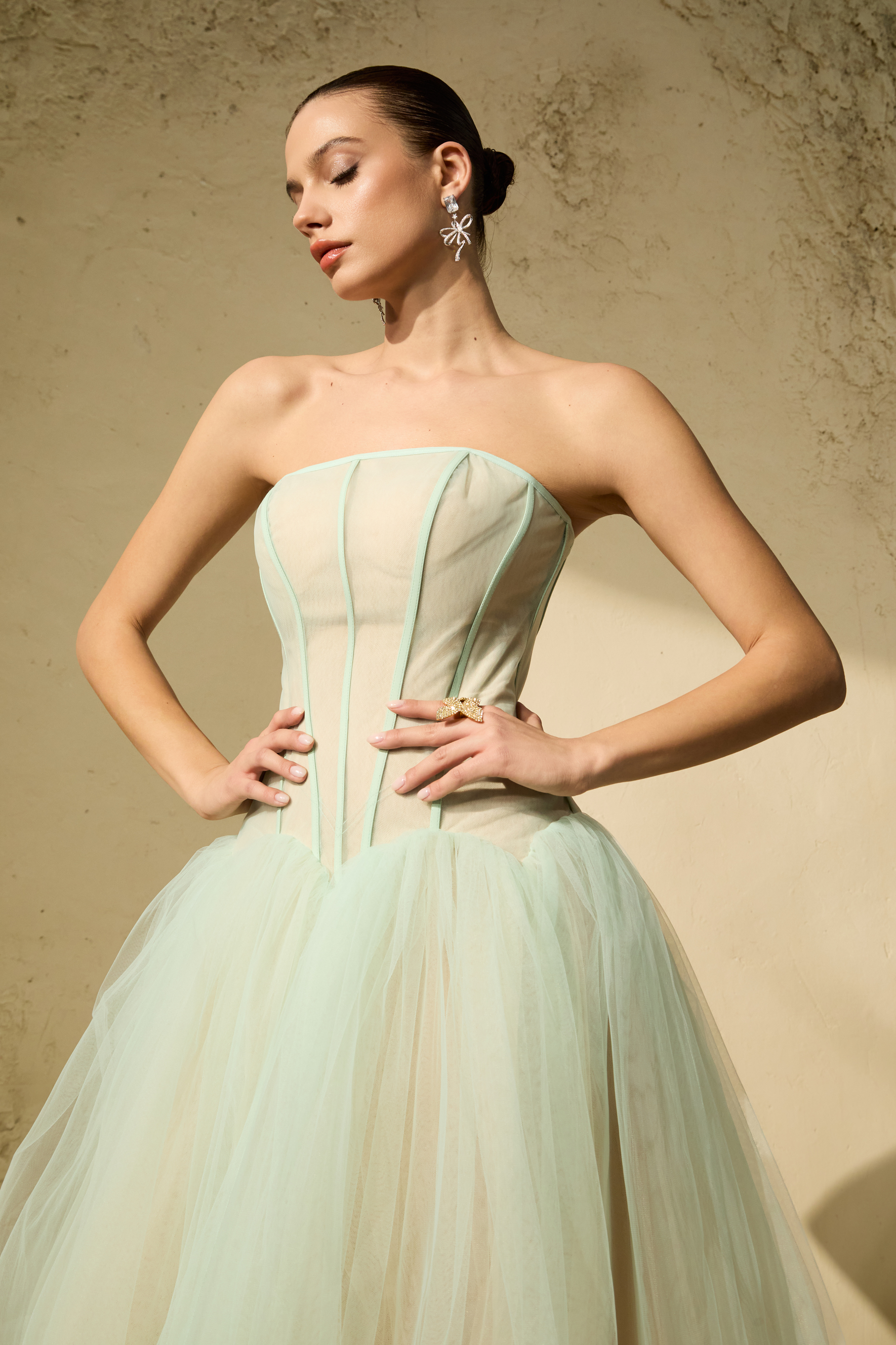 Enchanting Lady Green Corset Bodice Tulle Maxi Dress