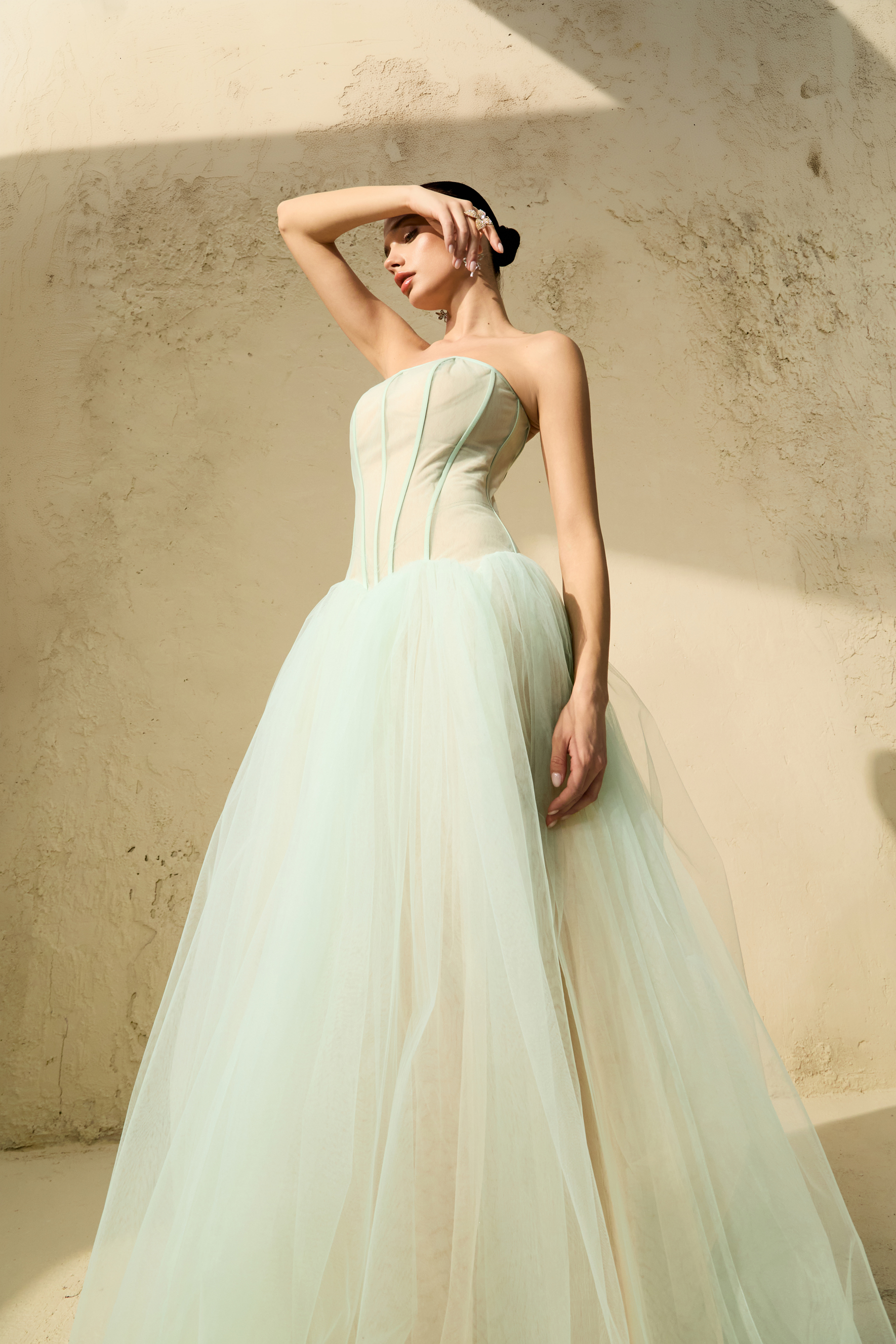 Enchanting Lady Green Corset Bodice Tulle Maxi Dress