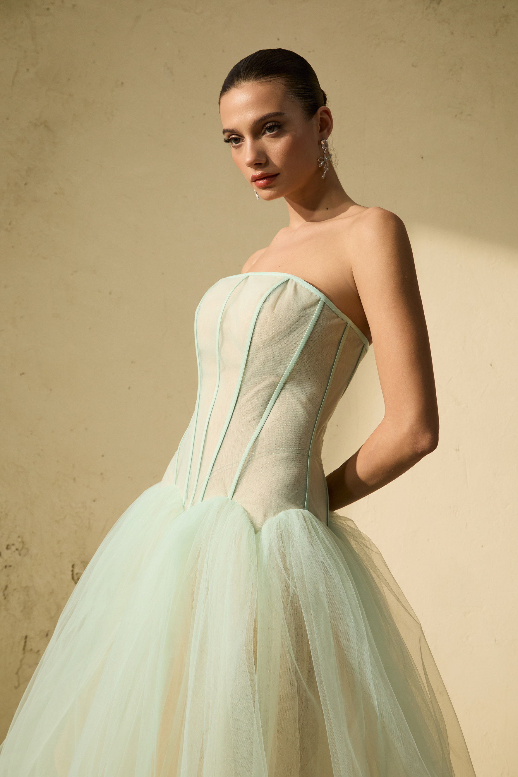 Enchanting Lady Green Corset Bodice Tulle Maxi Dress