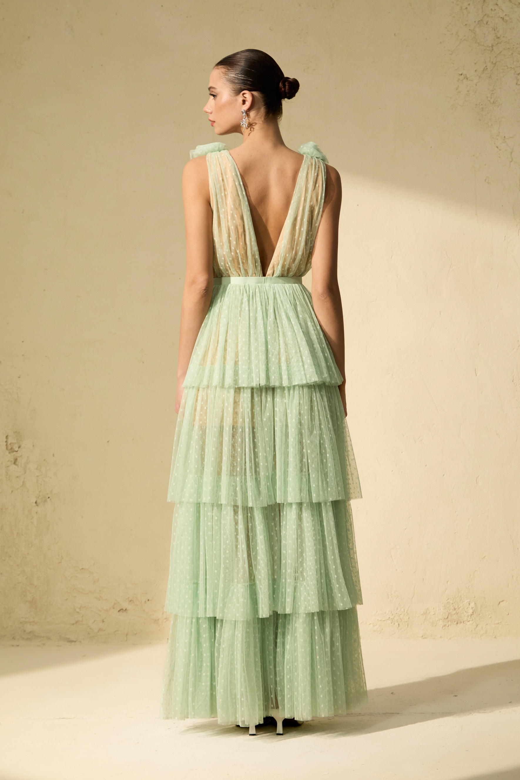 Won Your Heart Green Deep V-Neck Tiered Maxi Dress