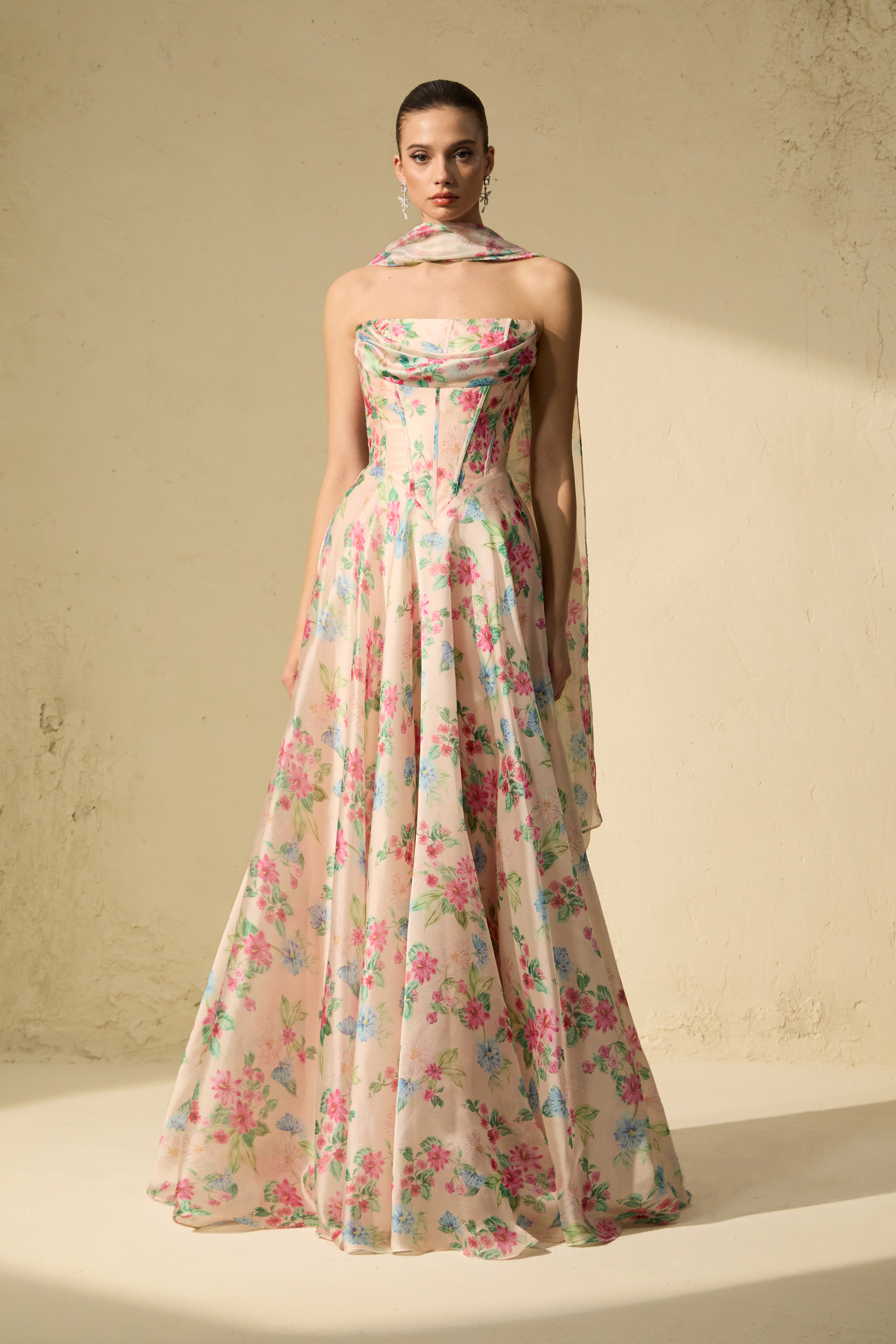 Most Beautiful Day Multi Floral Print Corset Maxi Dress