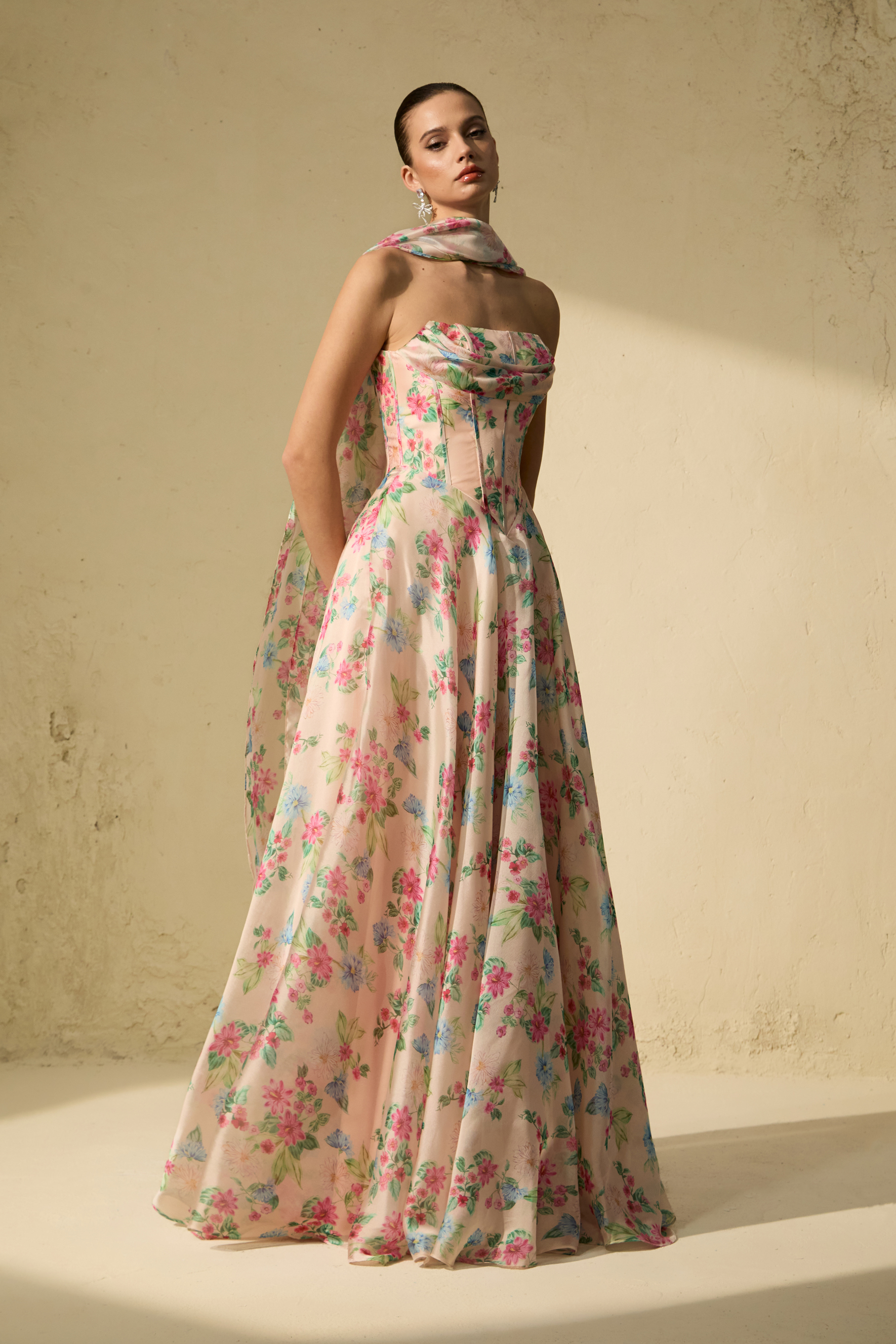 Most Beautiful Day Multi Floral Print Corset Maxi Dress