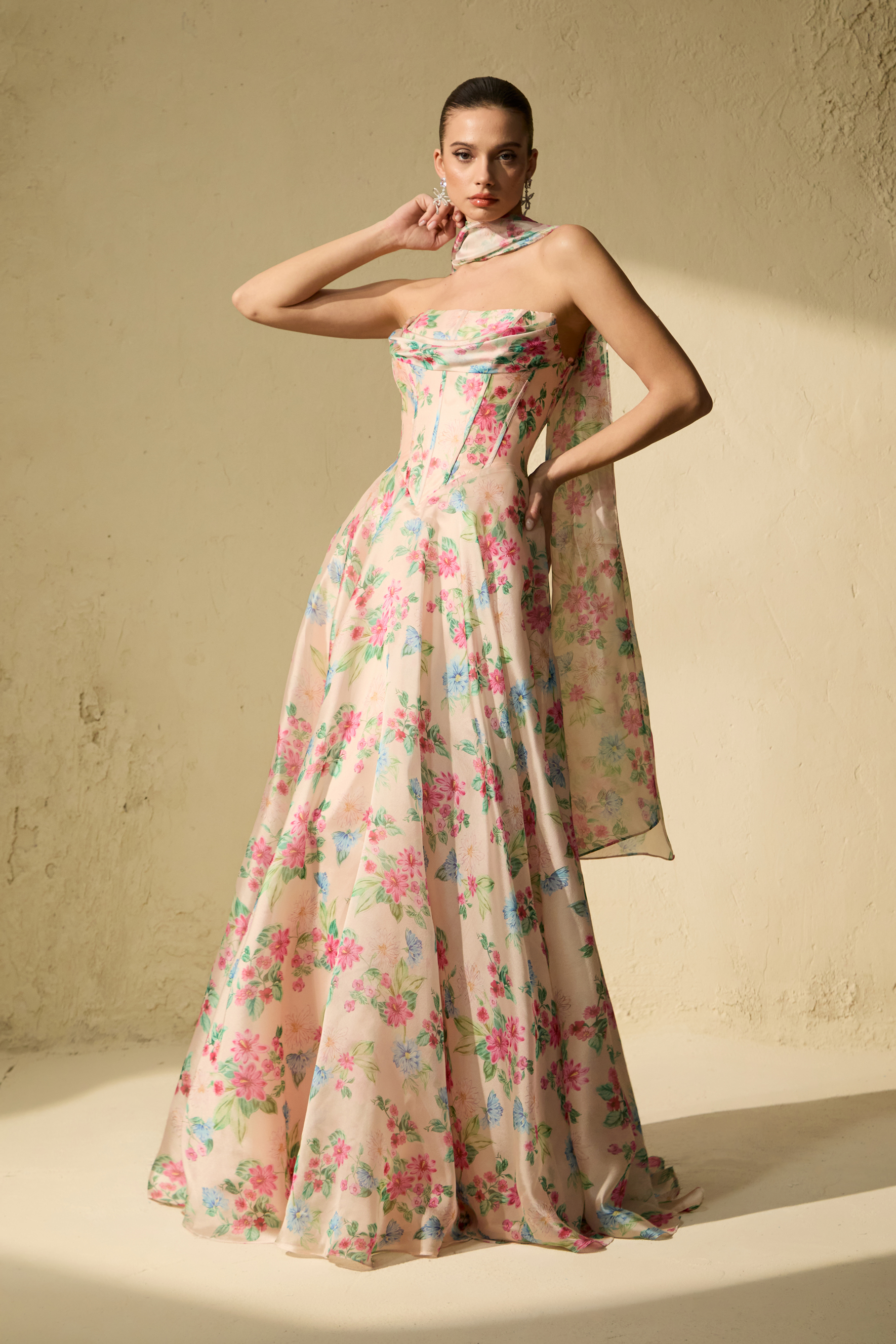 Most Beautiful Day Multi Floral Print Corset Maxi Dress