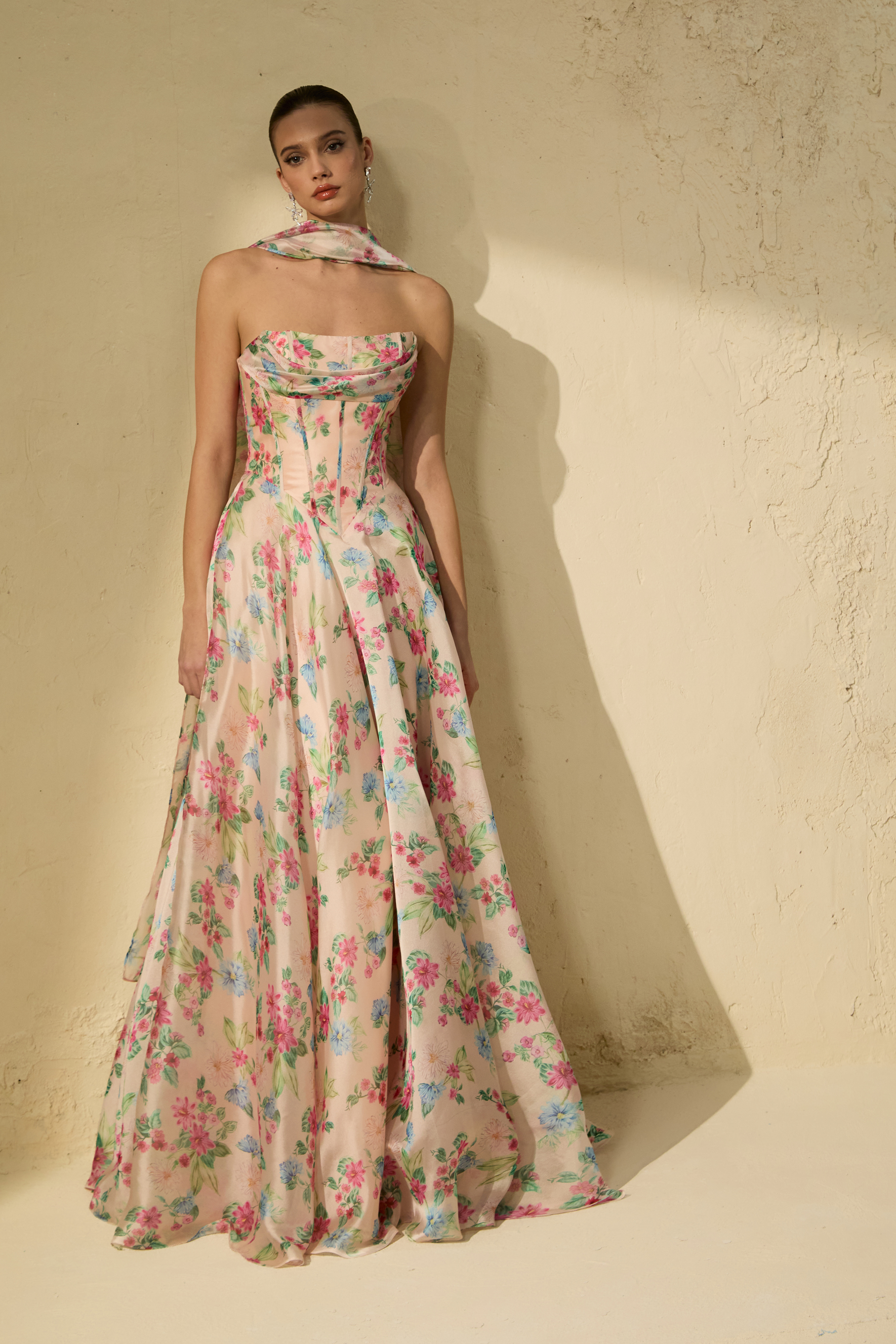 Most Beautiful Day Multi Floral Print Corset Maxi Dress