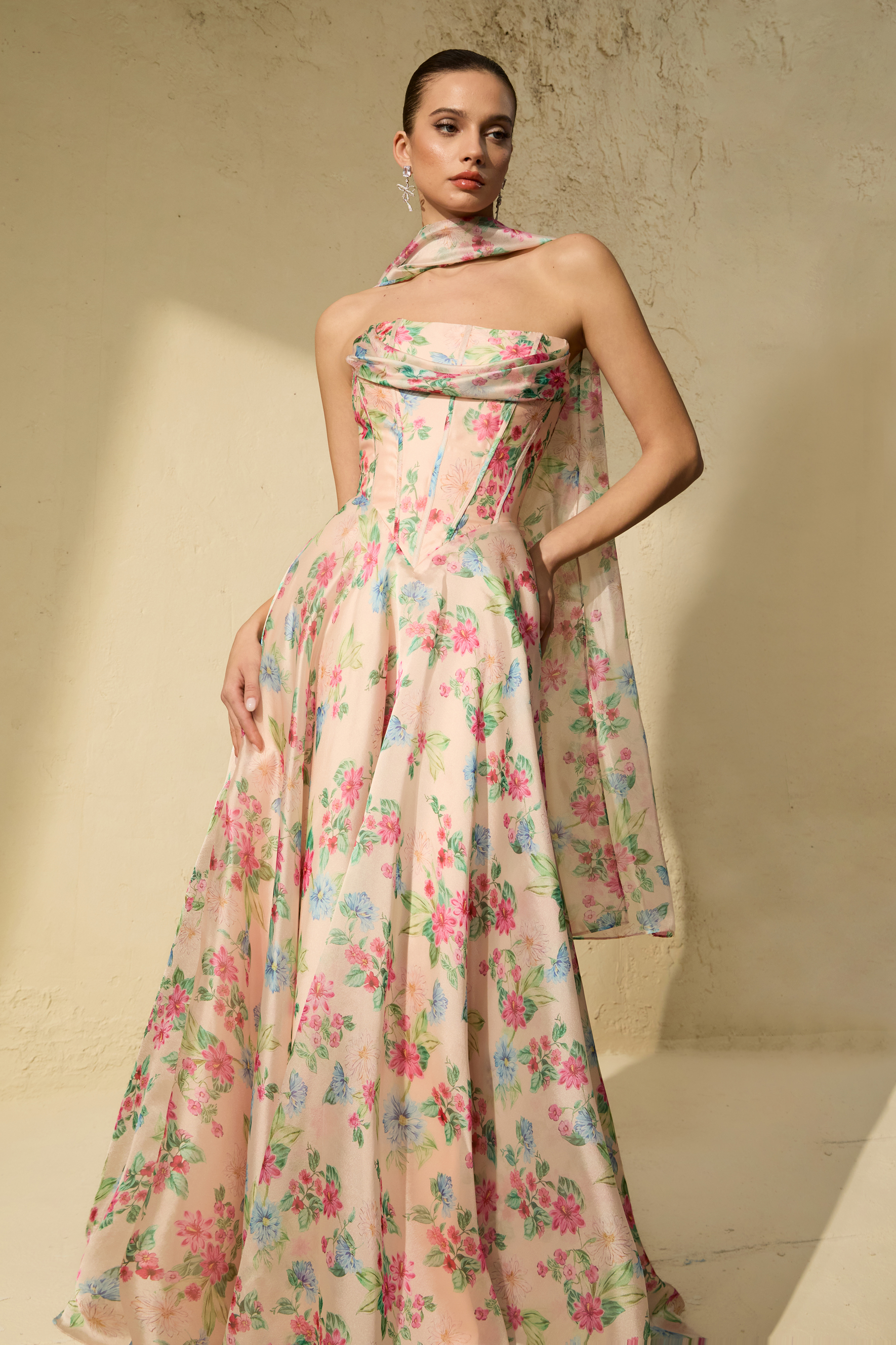 Most Beautiful Day Multi Floral Print Corset Maxi Dress