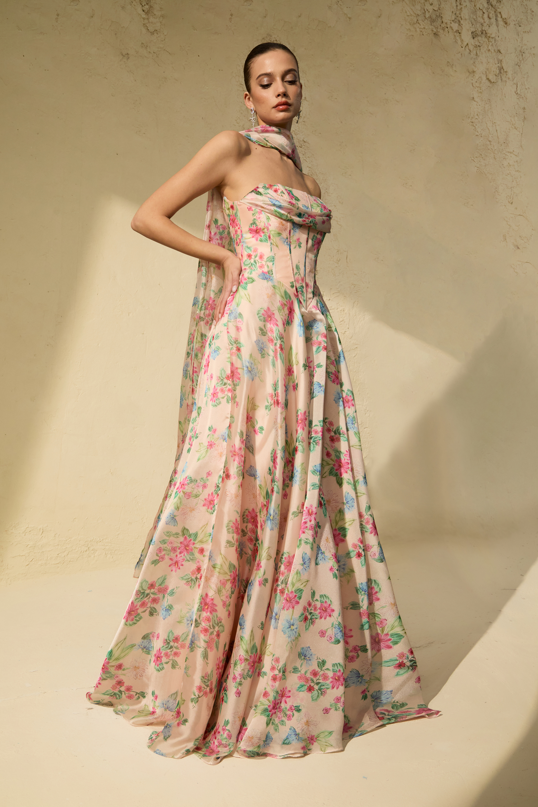 Most Beautiful Day Multi Floral Print Corset Maxi Dress