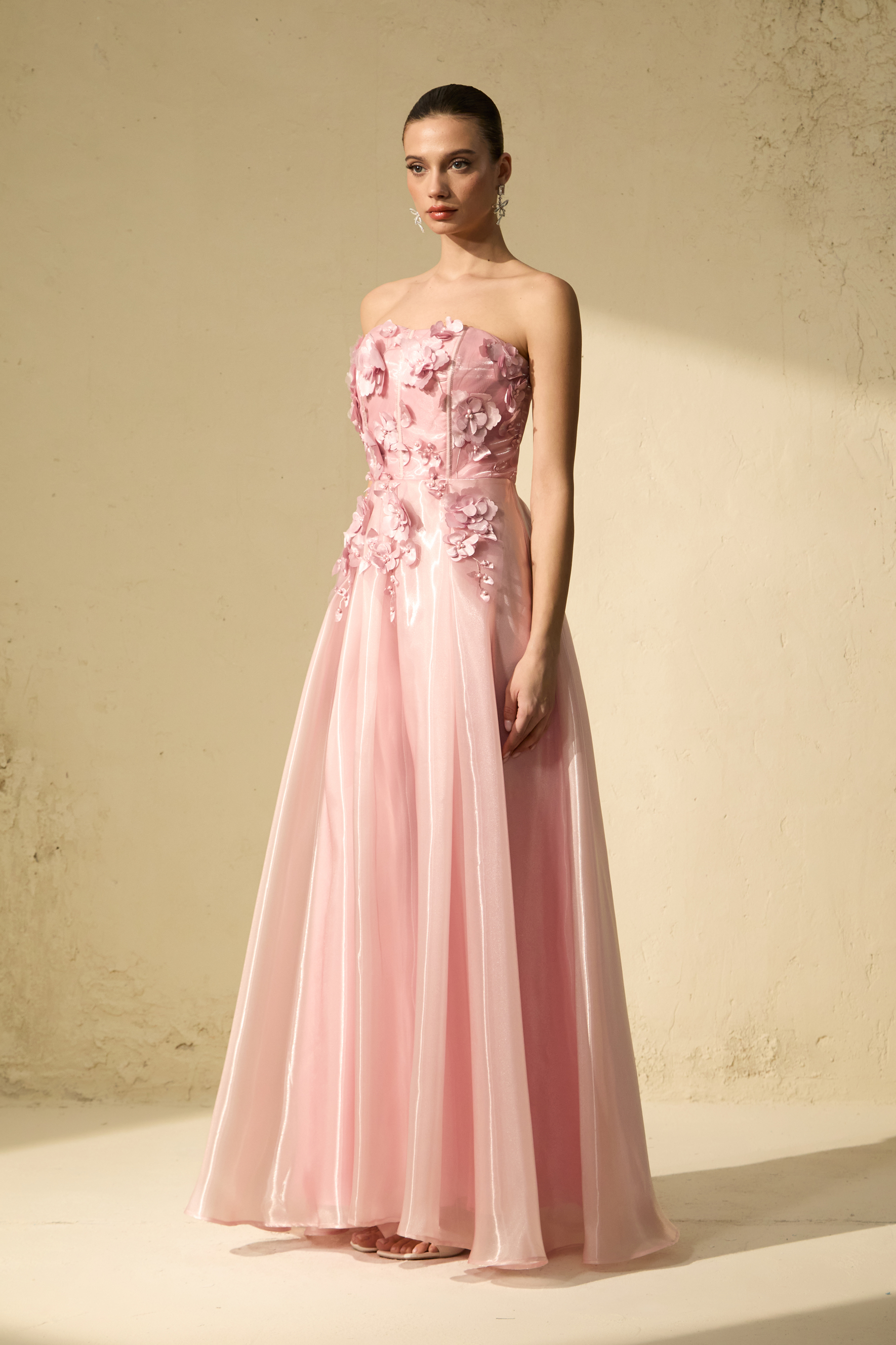 Cupid Crush Pink Strapless Floral Applique Maxi Dress