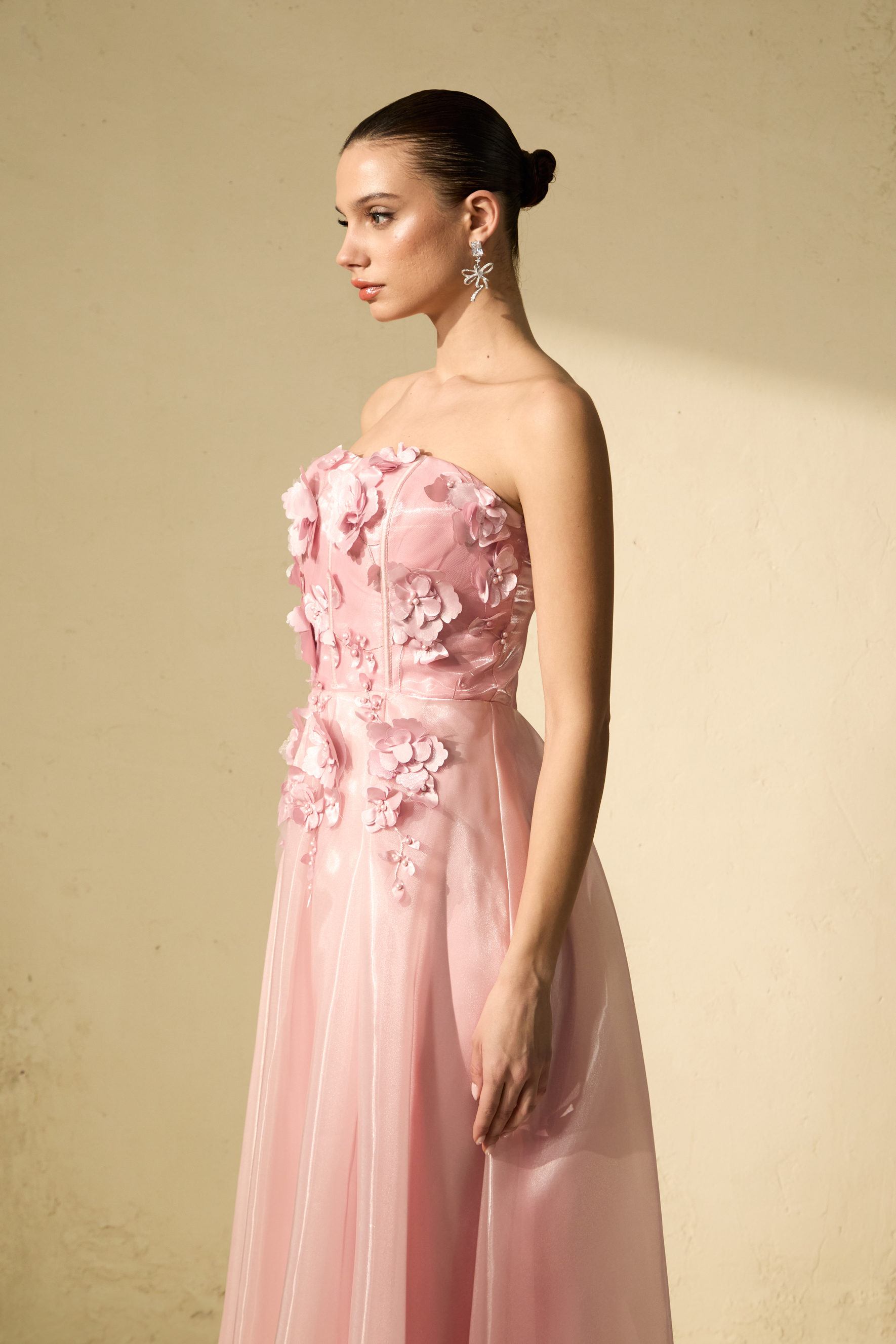 Cupid Crush Pink Strapless Floral Applique Maxi Dress