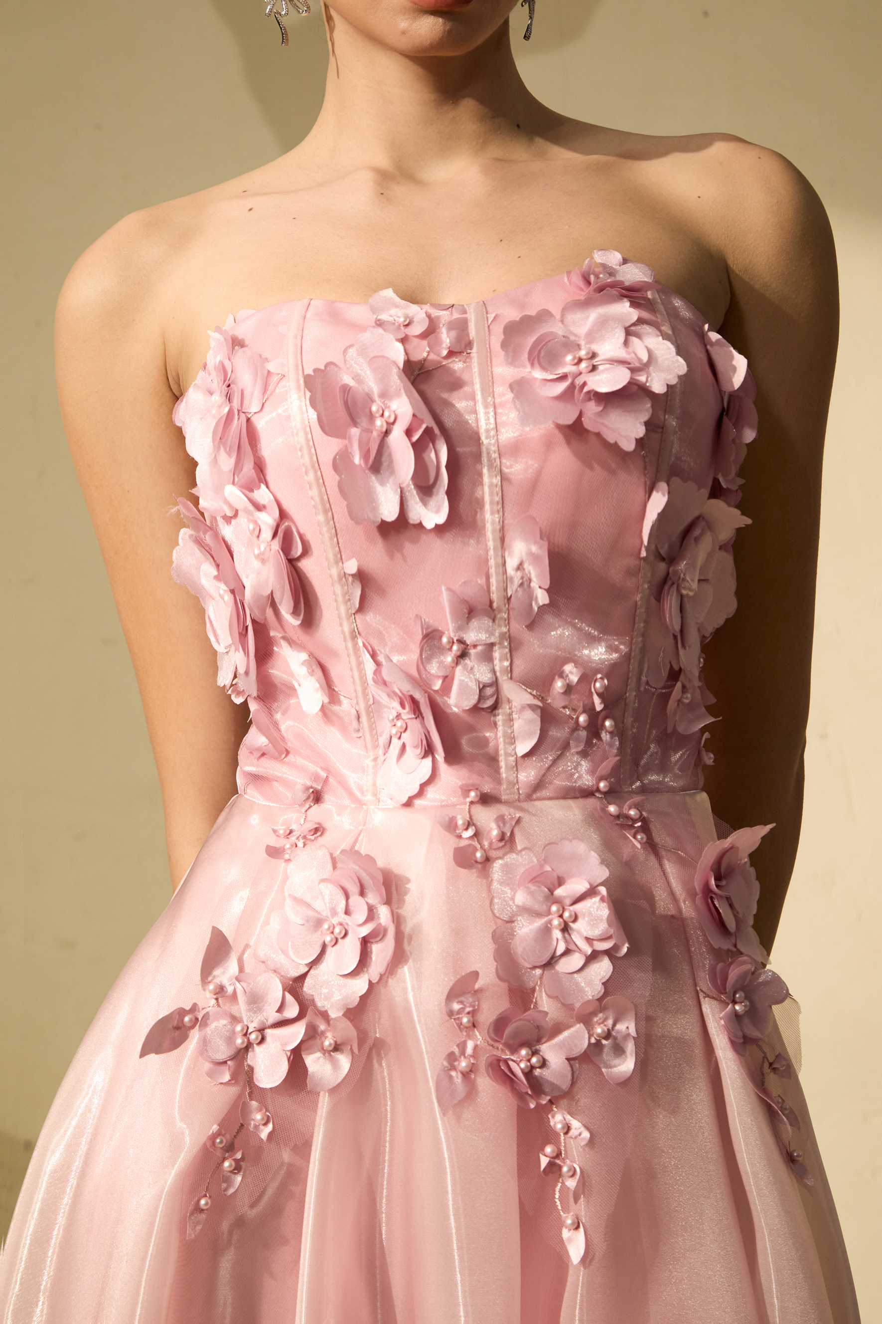 Cupid Crush Pink Strapless Floral Applique Maxi Dress