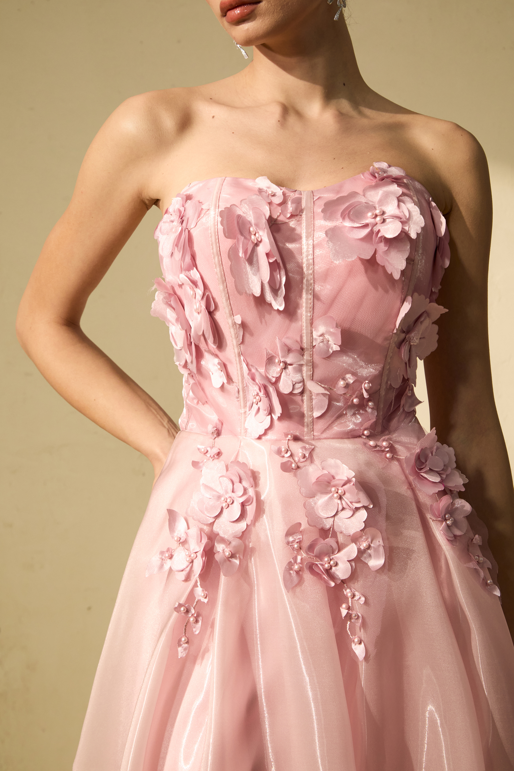 Cupid Crush Pink Strapless Floral Applique Maxi Dress