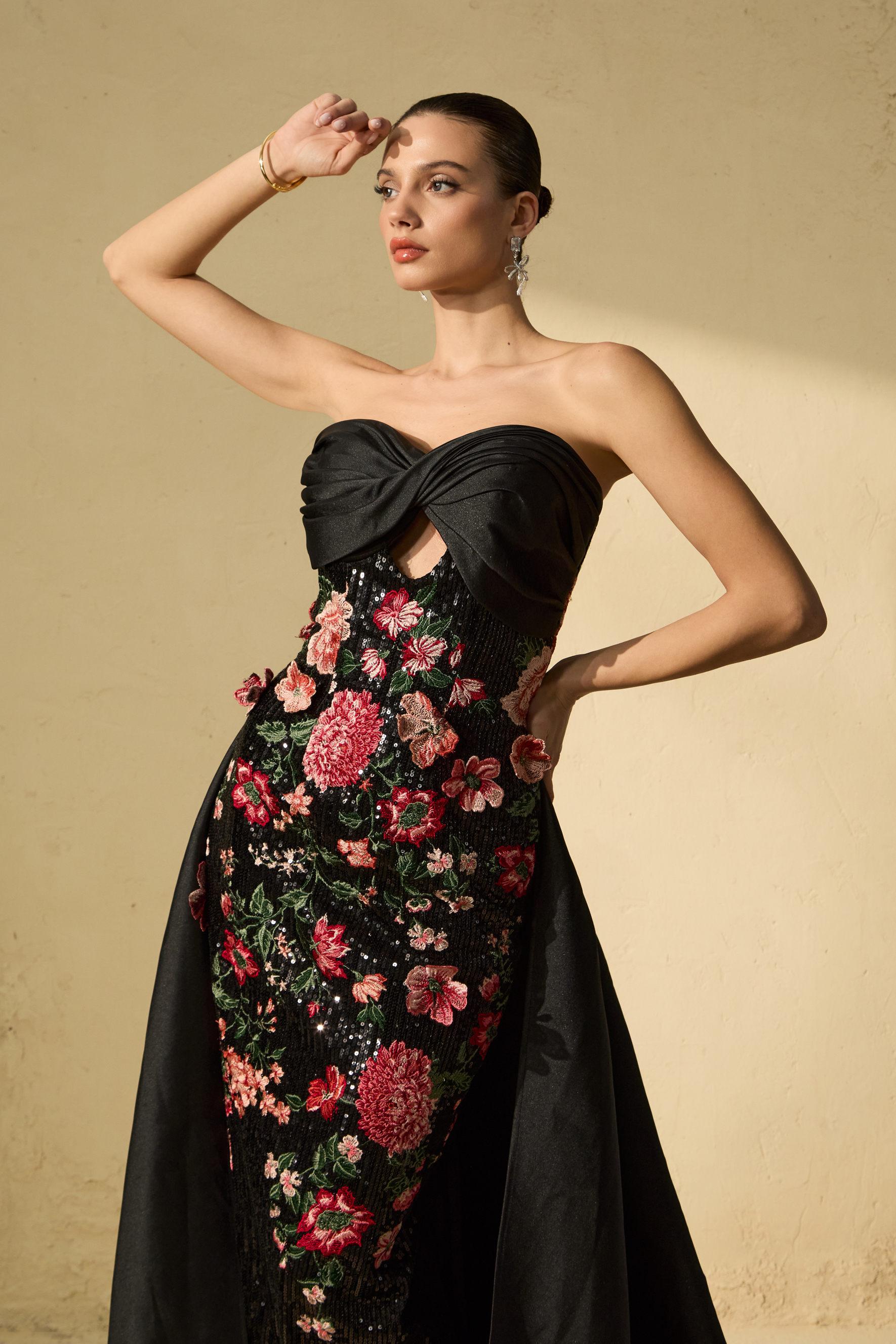 Flaunt It Gorgeous Black Floral Embroidered Cutout Maxi Dress