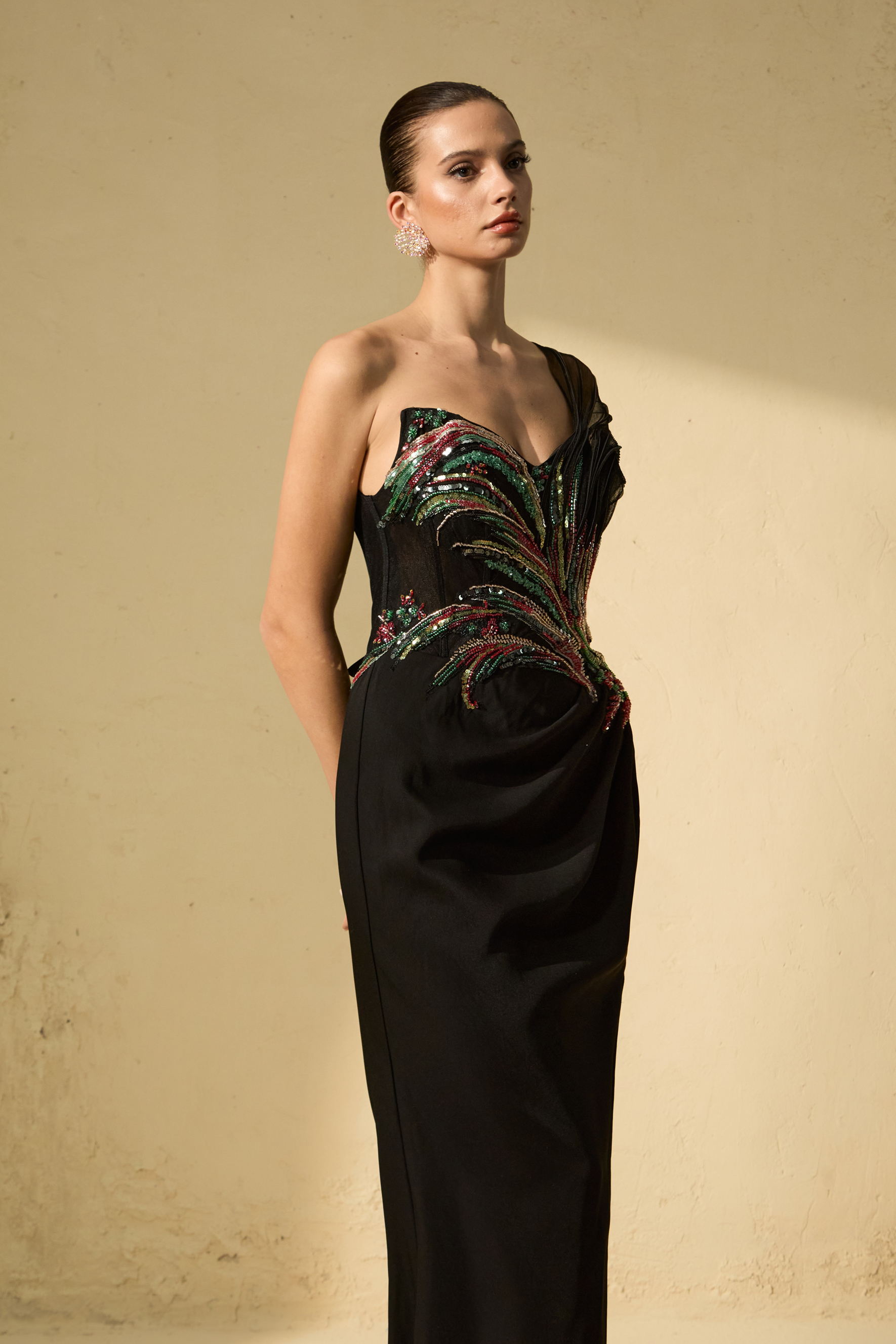 Classy Nights Black One Shoulder Embellished Maxi Dress