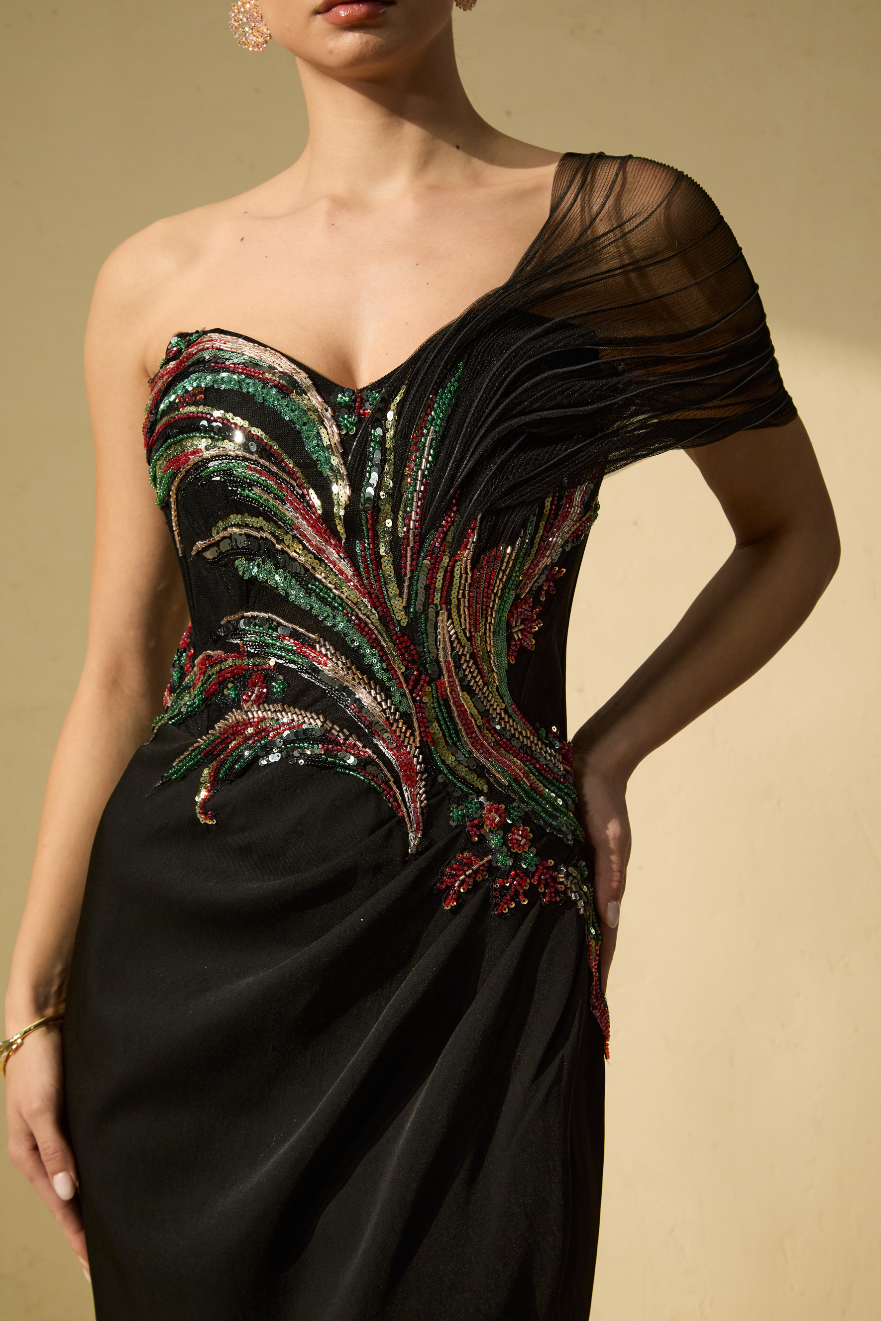 Classy Nights Black One Shoulder Embellished Maxi Dress