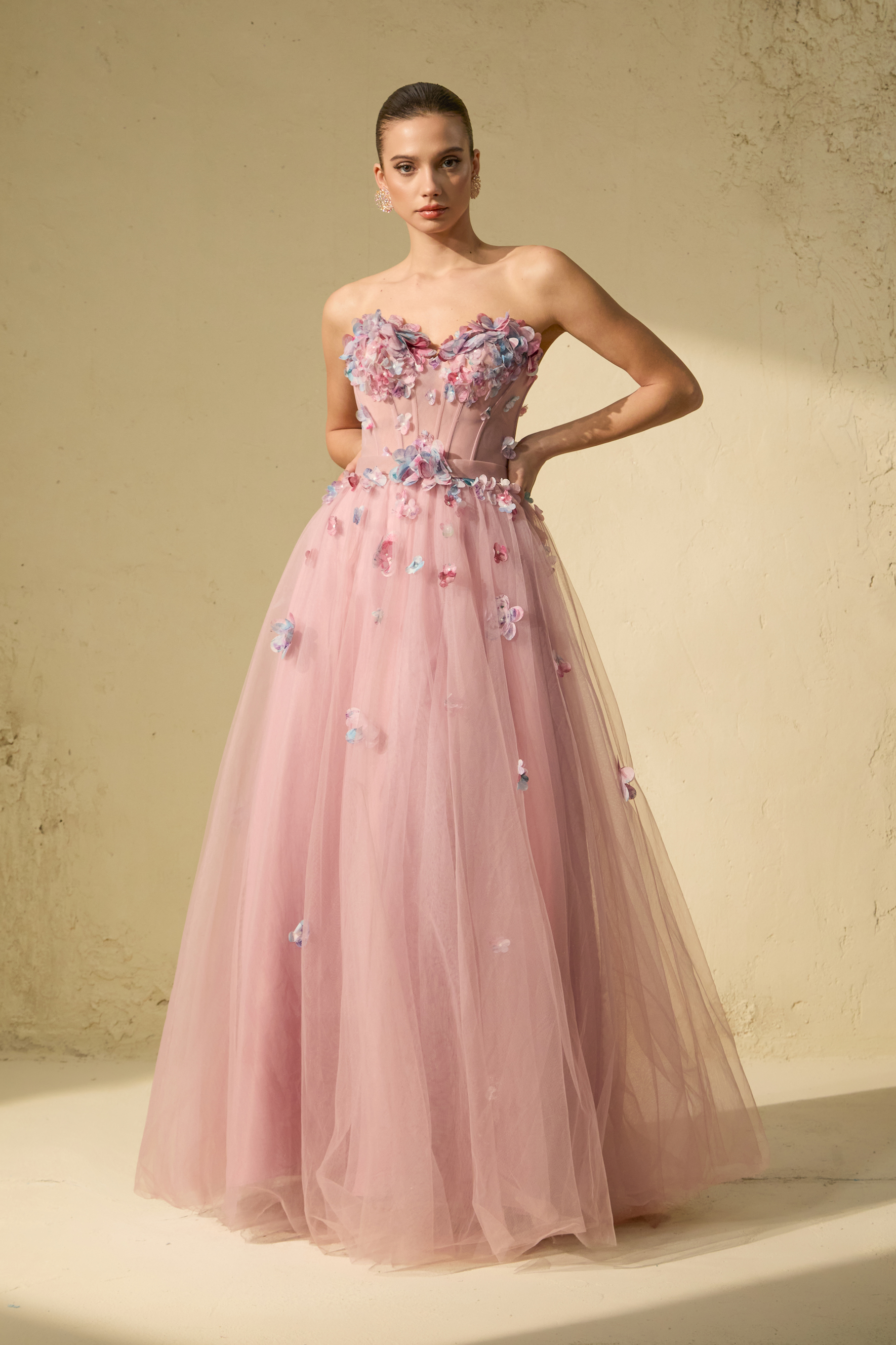Always Remarkable Pink Petal Embellished Corset Maxi Dress