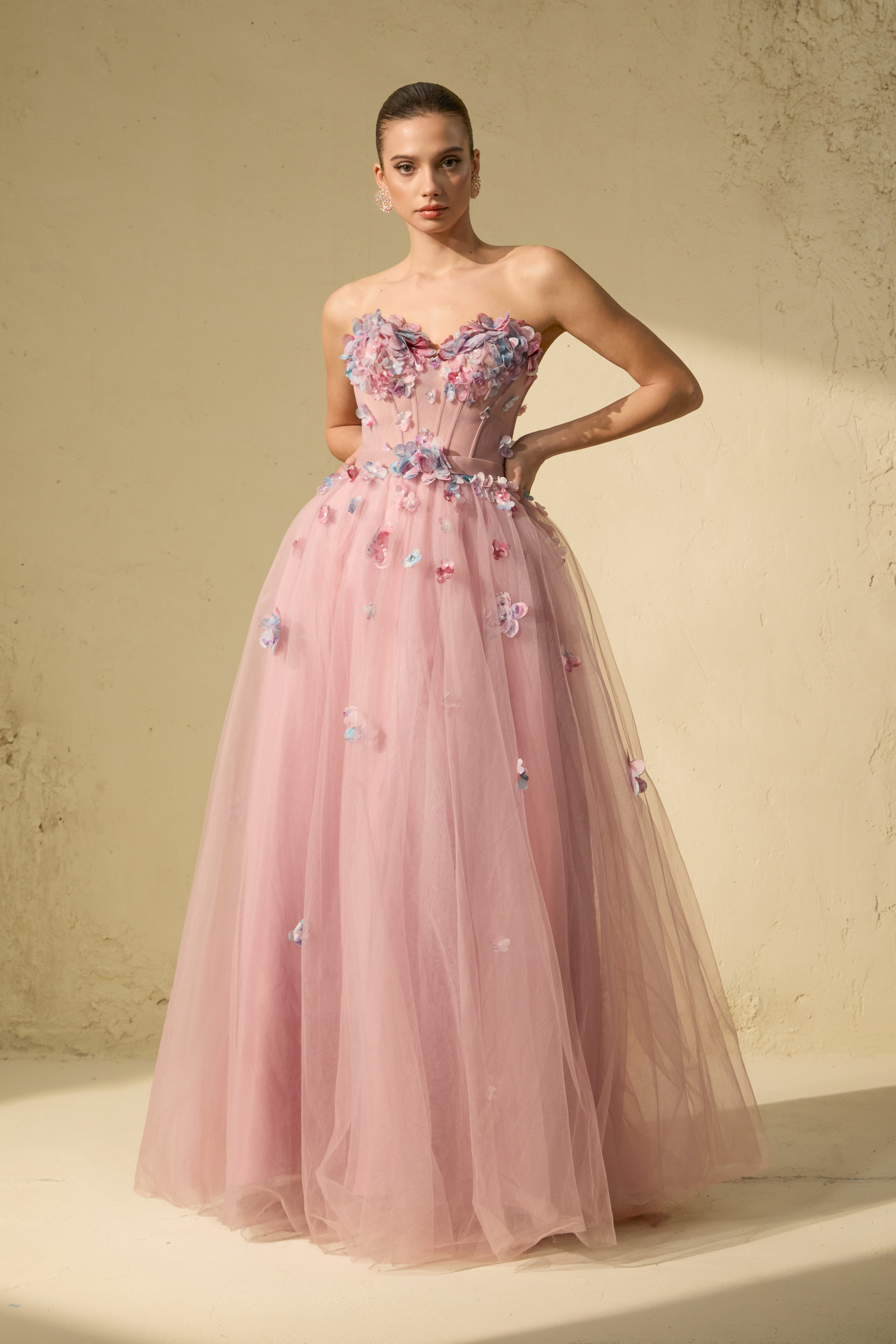 Always Remarkable Pink Petal Embellished Corset Maxi Dress