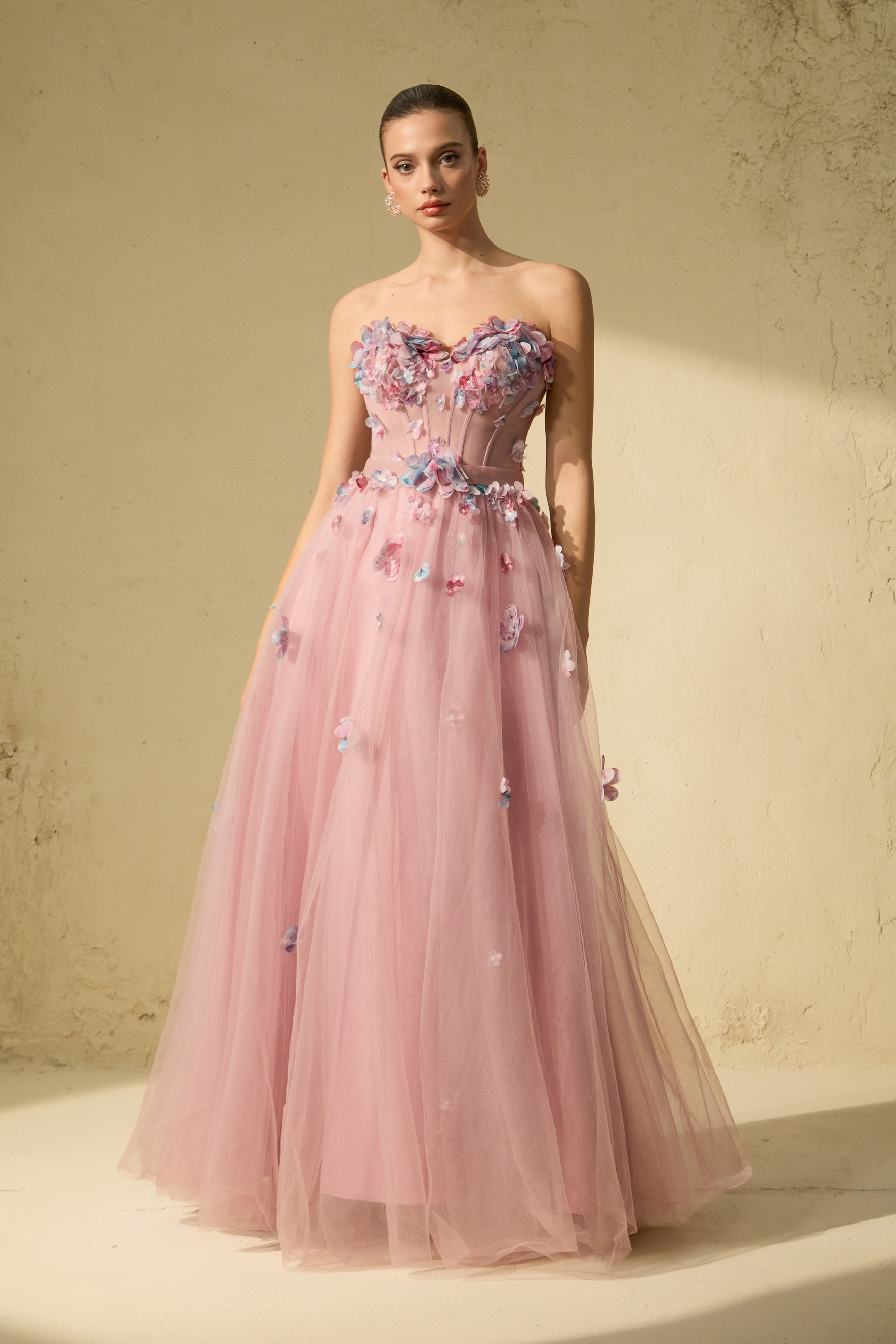 Always Remarkable Pink Petal Embellished Corset Maxi Dress