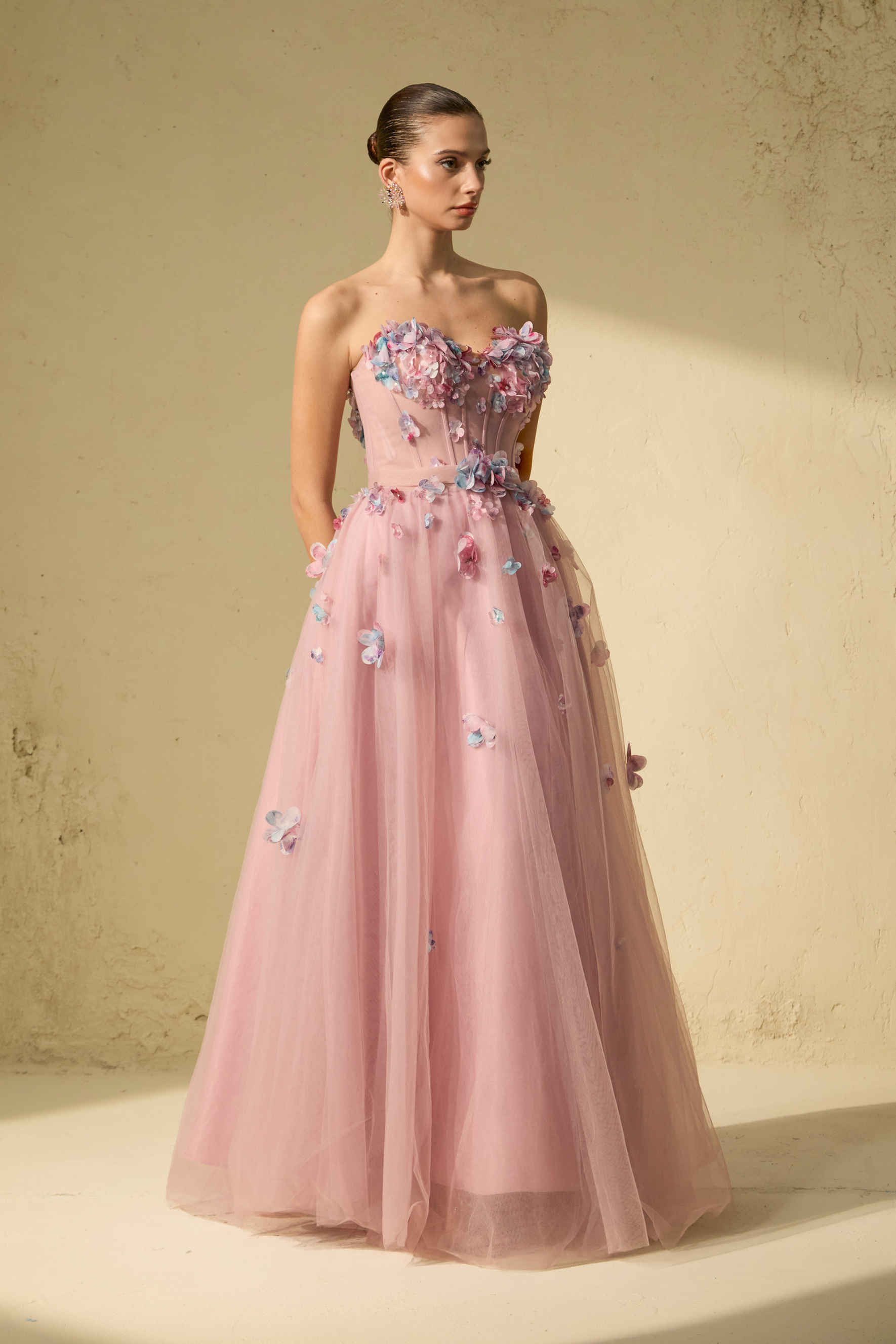 Always Remarkable Pink Petal Embellished Corset Maxi Dress