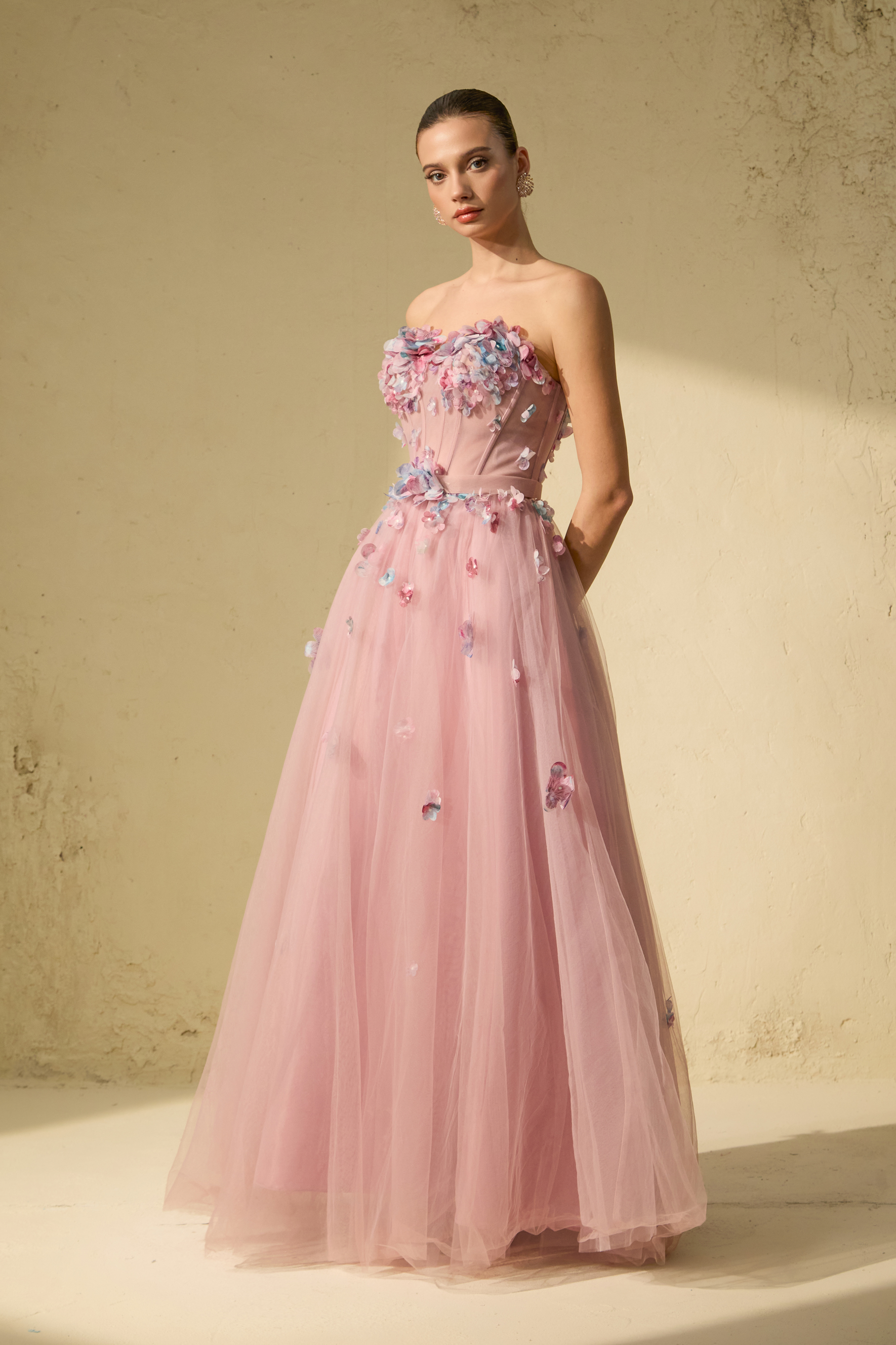 Always Remarkable Pink Petal Embellished Corset Maxi Dress