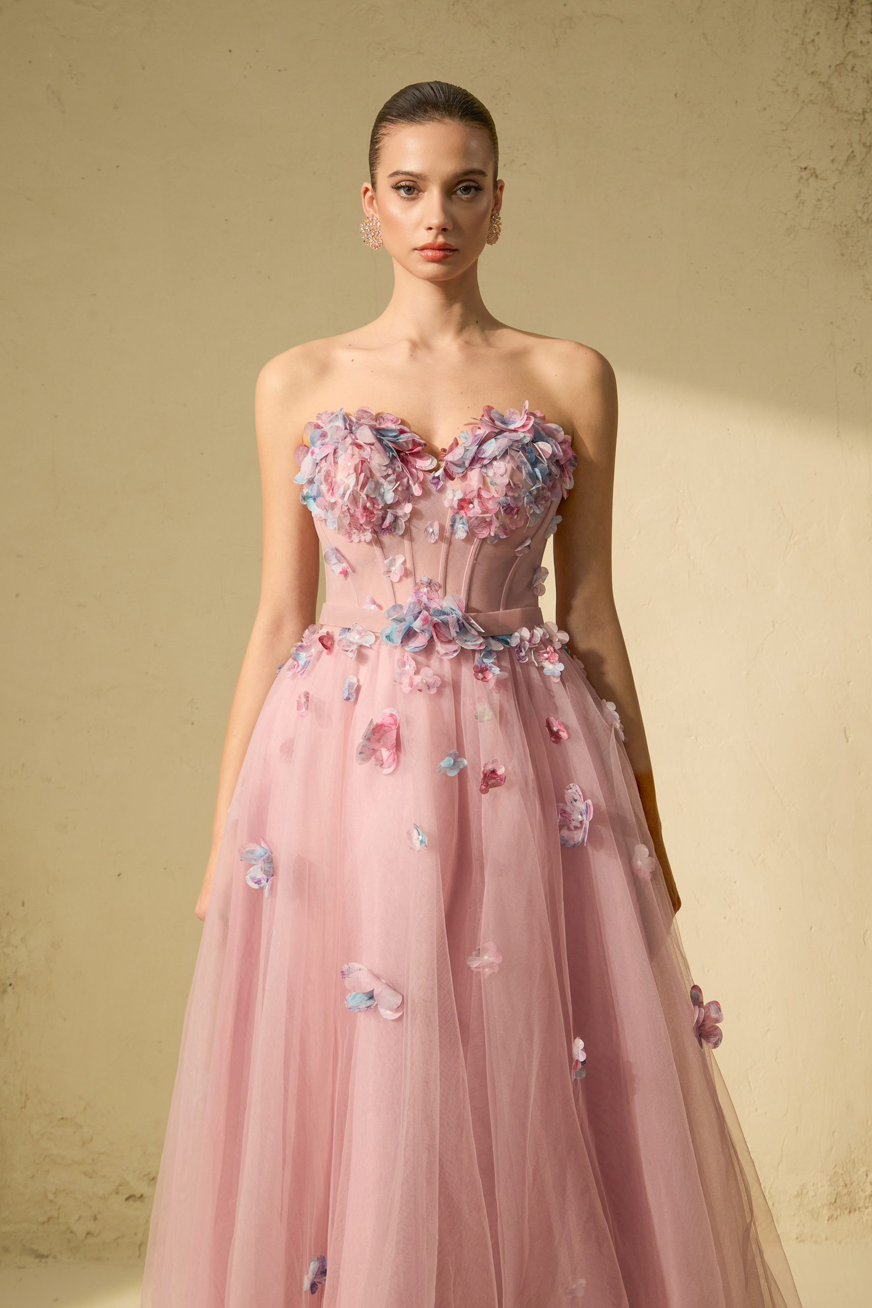Always Remarkable Pink Petal Embellished Corset Maxi Dress