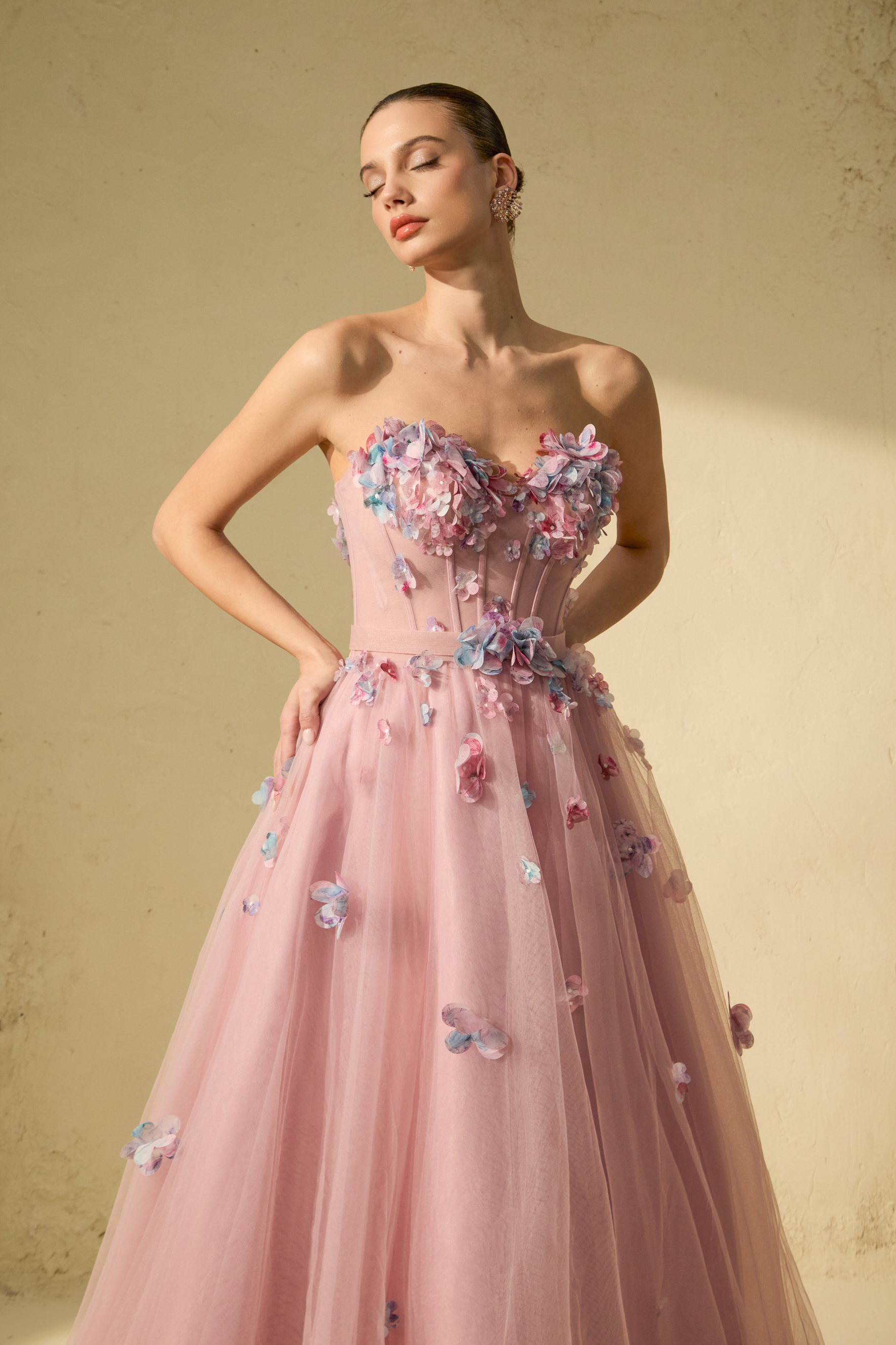 Always Remarkable Pink Petal Embellished Corset Maxi Dress