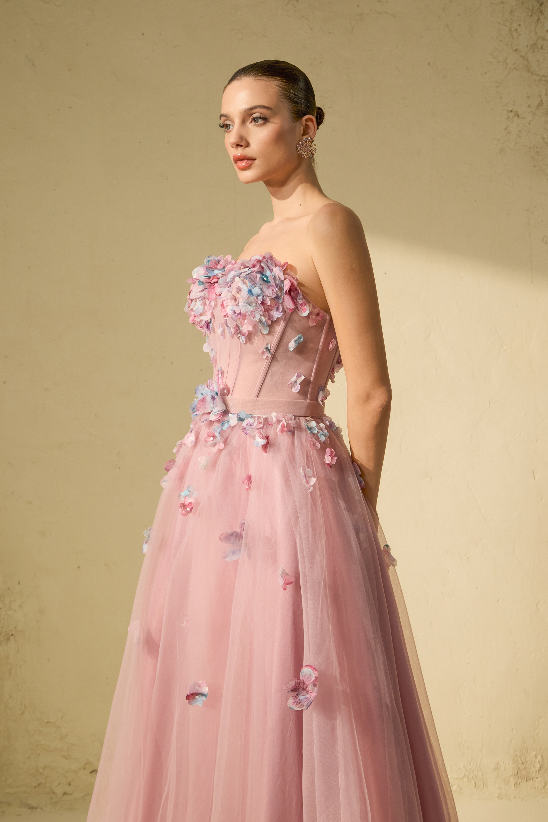 Always Remarkable Pink Petal Embellished Corset Maxi Dress