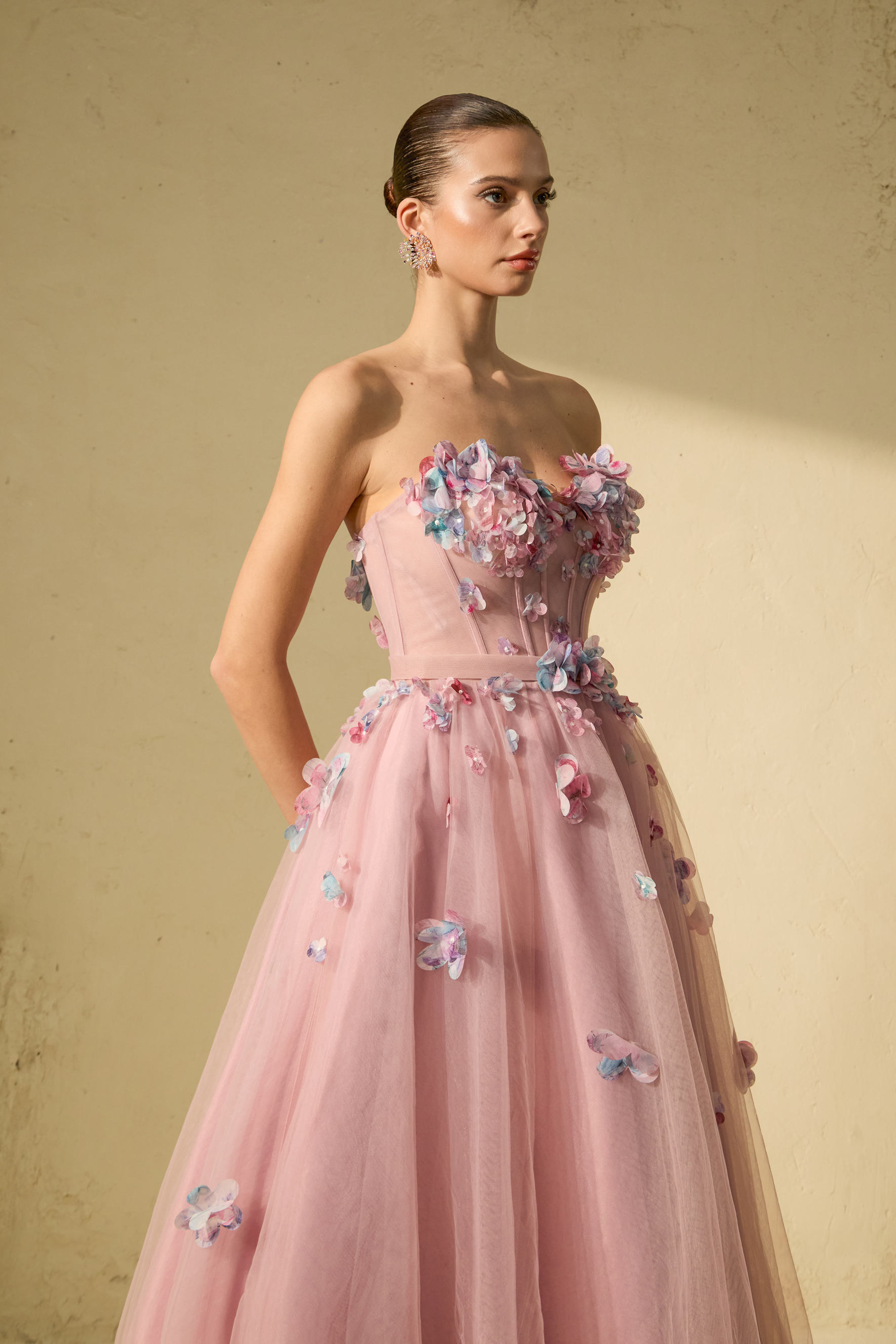 Always Remarkable Pink Petal Embellished Corset Maxi Dress