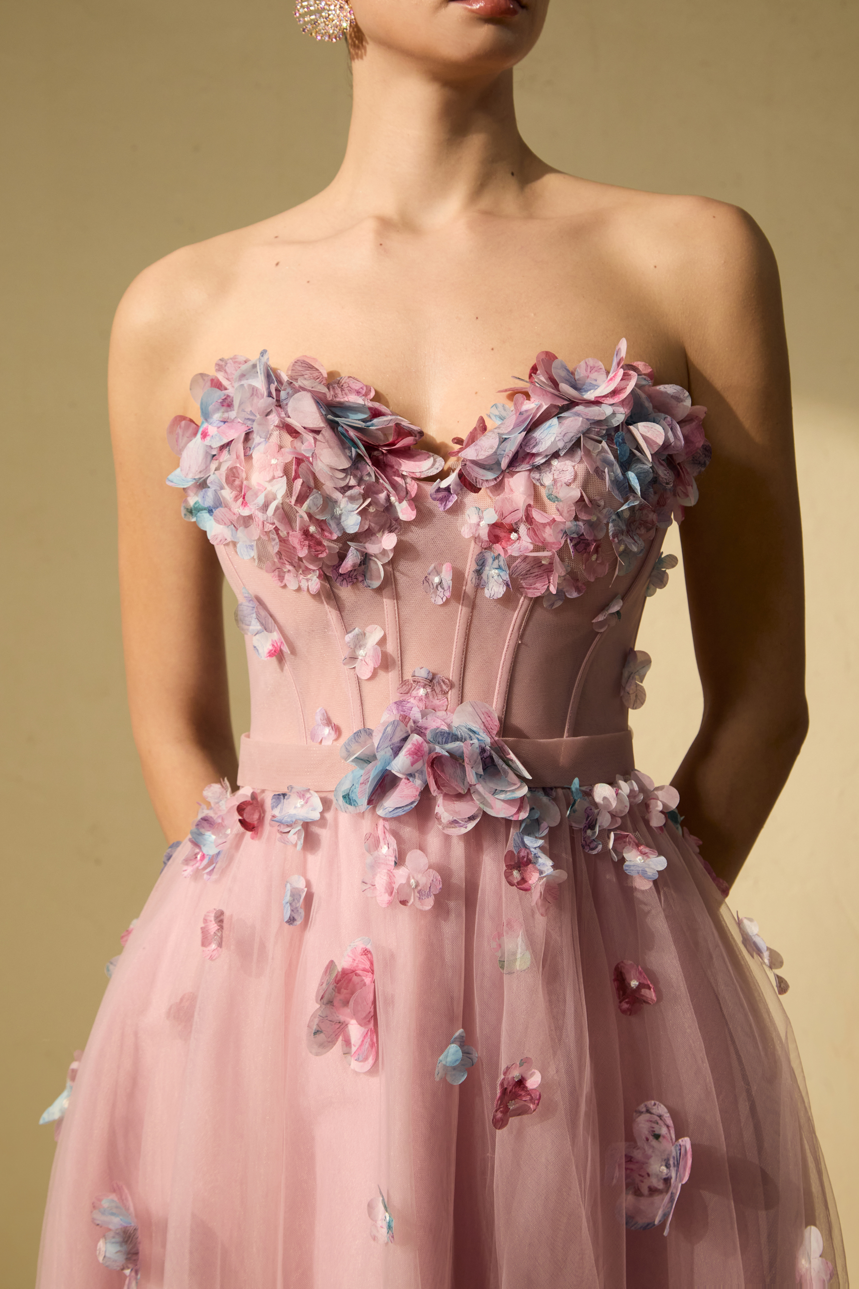Always Remarkable Pink Petal Embellished Corset Maxi Dress