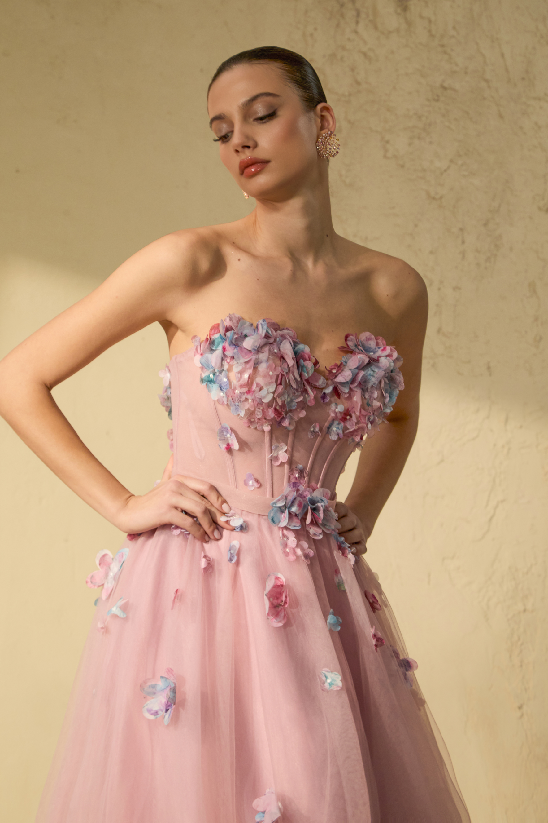 Always Remarkable Pink Petal Embellished Corset Maxi Dress