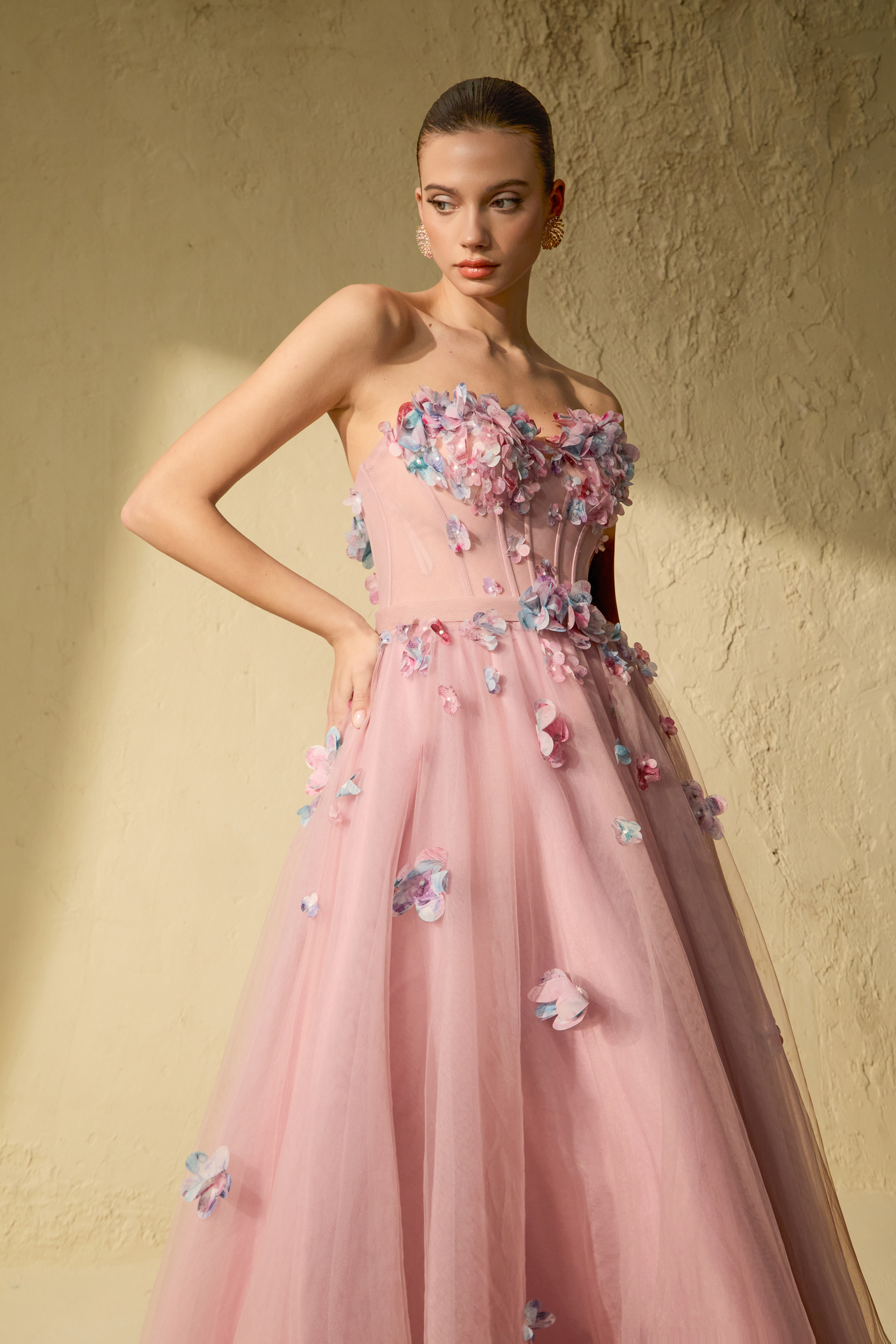 Always Remarkable Pink Petal Embellished Corset Maxi Dress