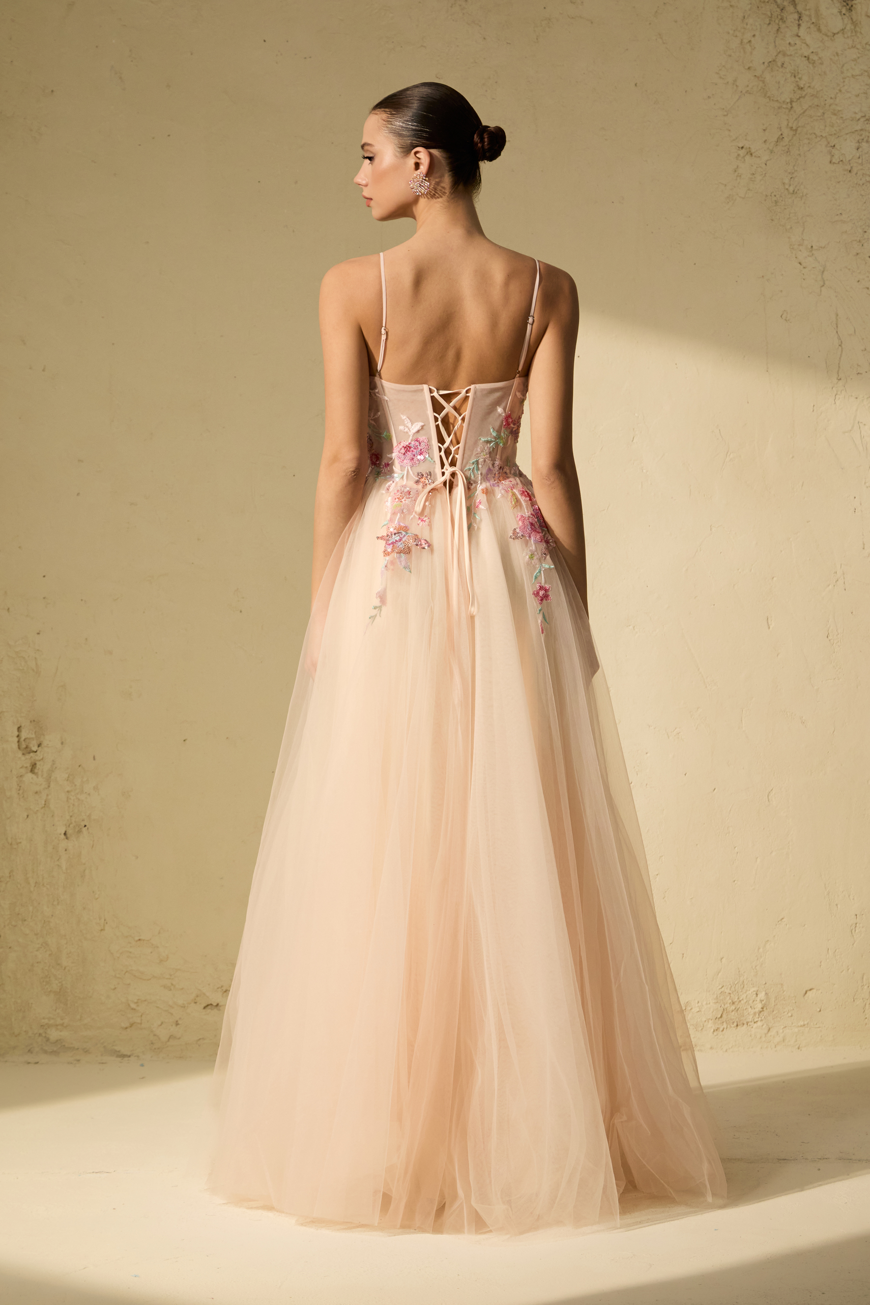 Stunning Example Pink Floral Embroidered Tulle Maxi Dress
