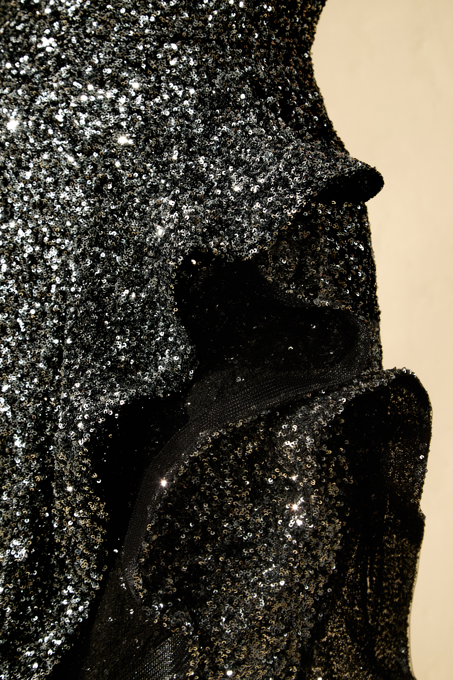 Flawless Sparkle Silver Sequin Asymmetric Ruffle Maxi Dress