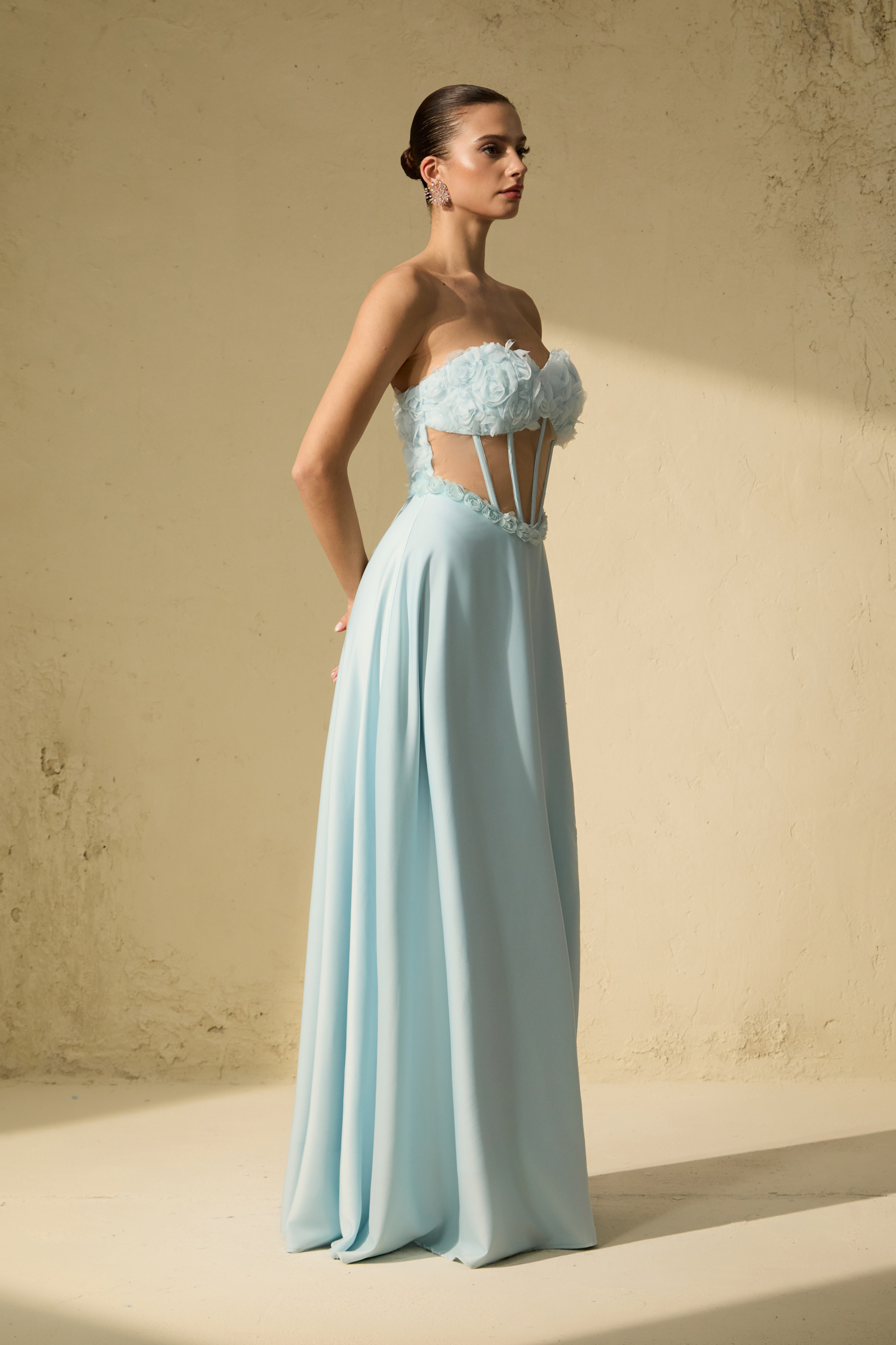 Never-Ending Glamour Blue Floral Applique Corset Maxi Dress