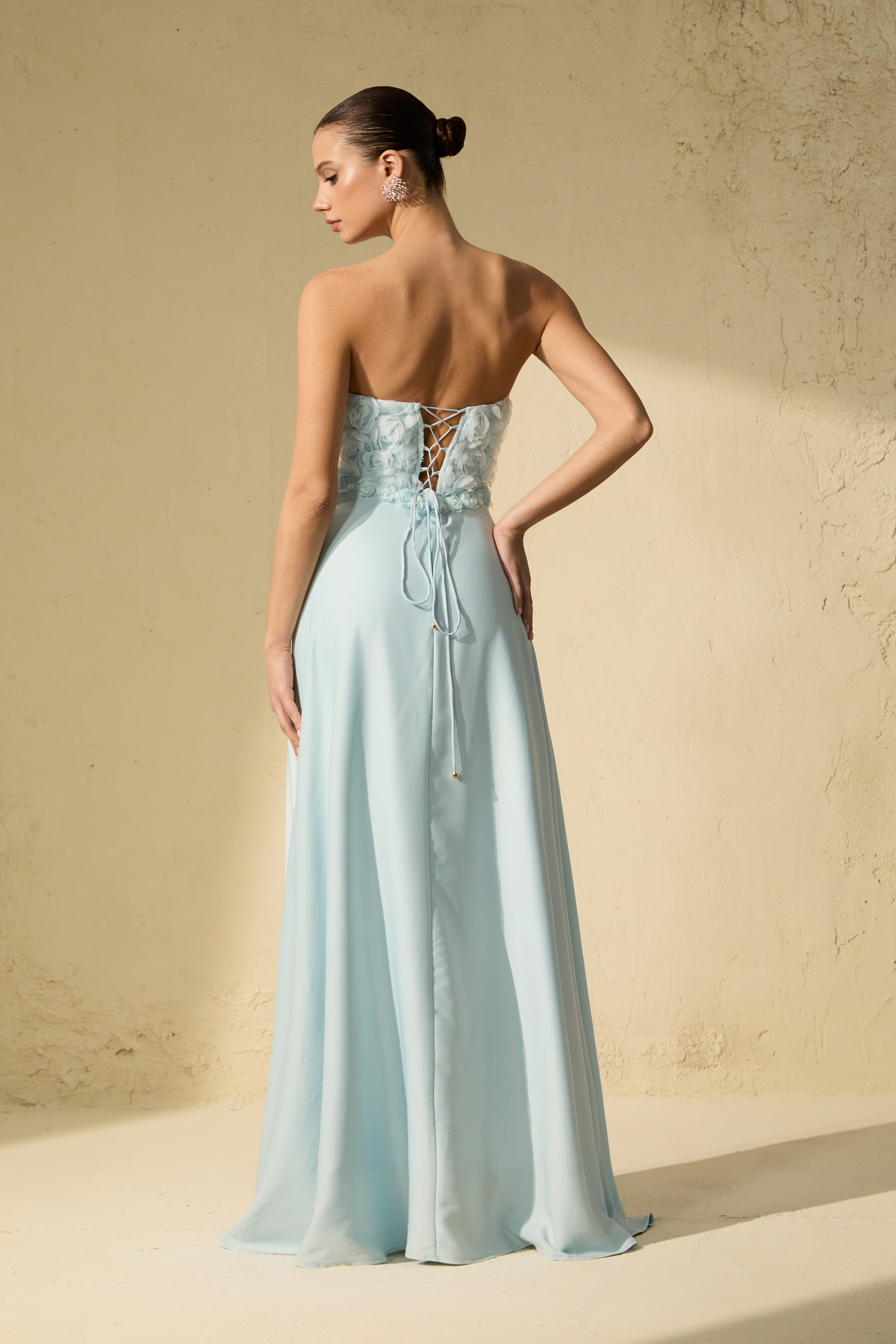 Never-Ending Glamour Blue Floral Applique Corset Maxi Dress