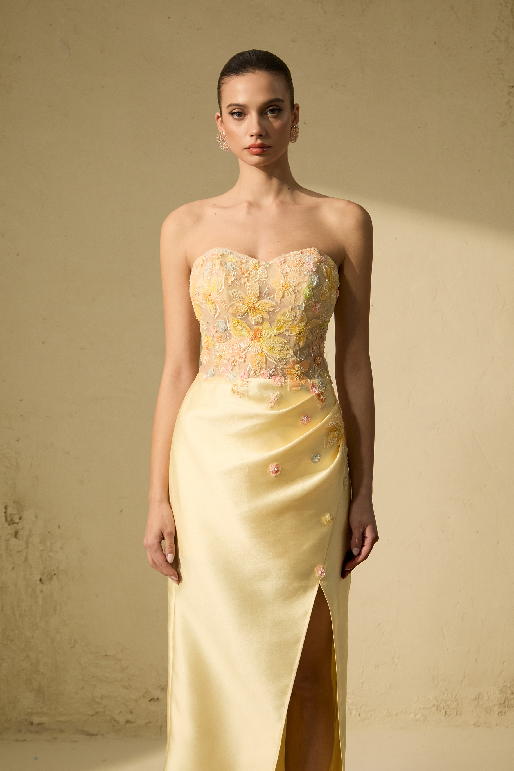 Isle De Luxe Yellow Floral Embrayed High Sbed Maxi Dress