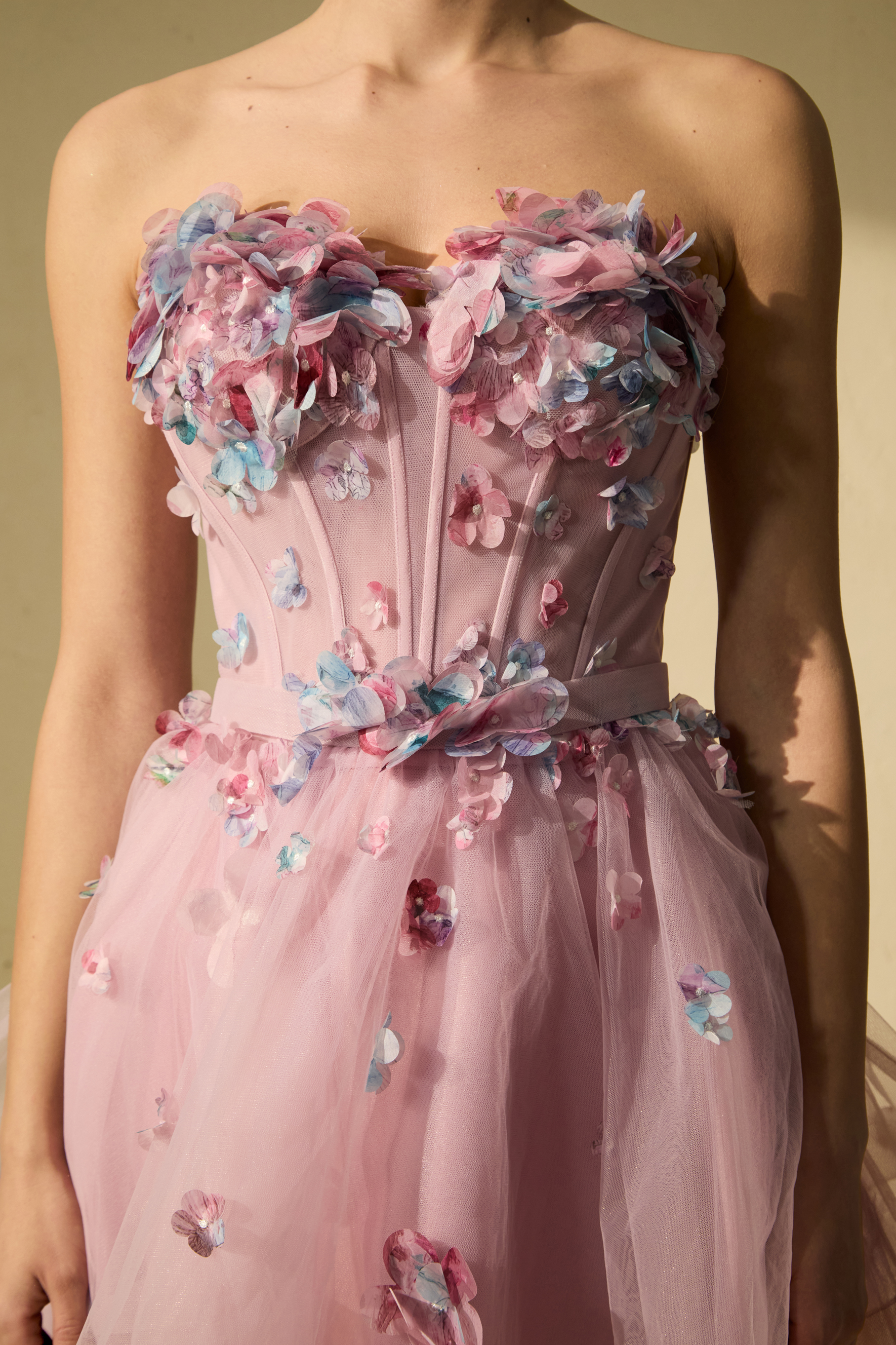 The Glam Purple Floral Applique Tulle Mini Dress