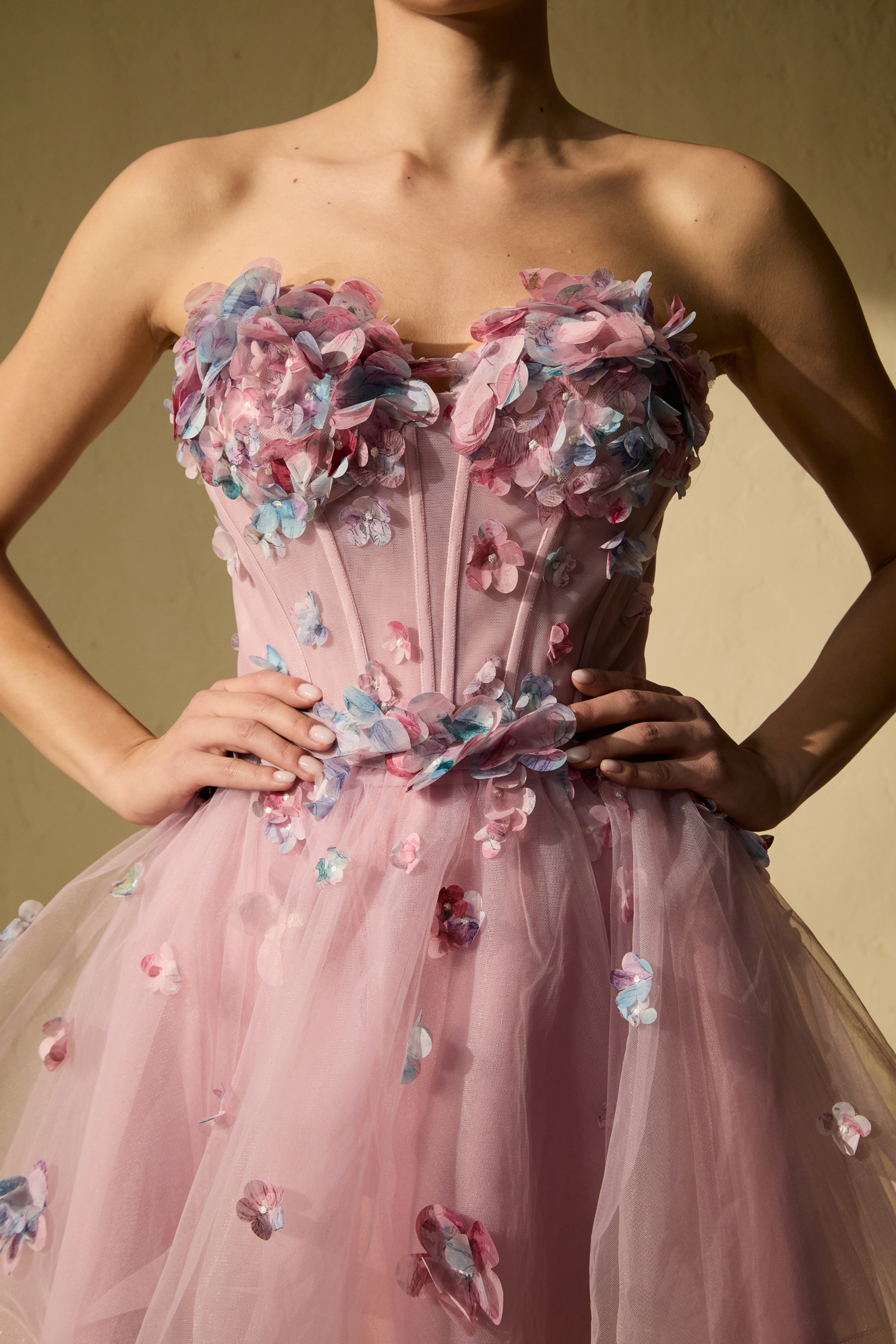 The Glam Purple Floral Applique Tulle Mini Dress