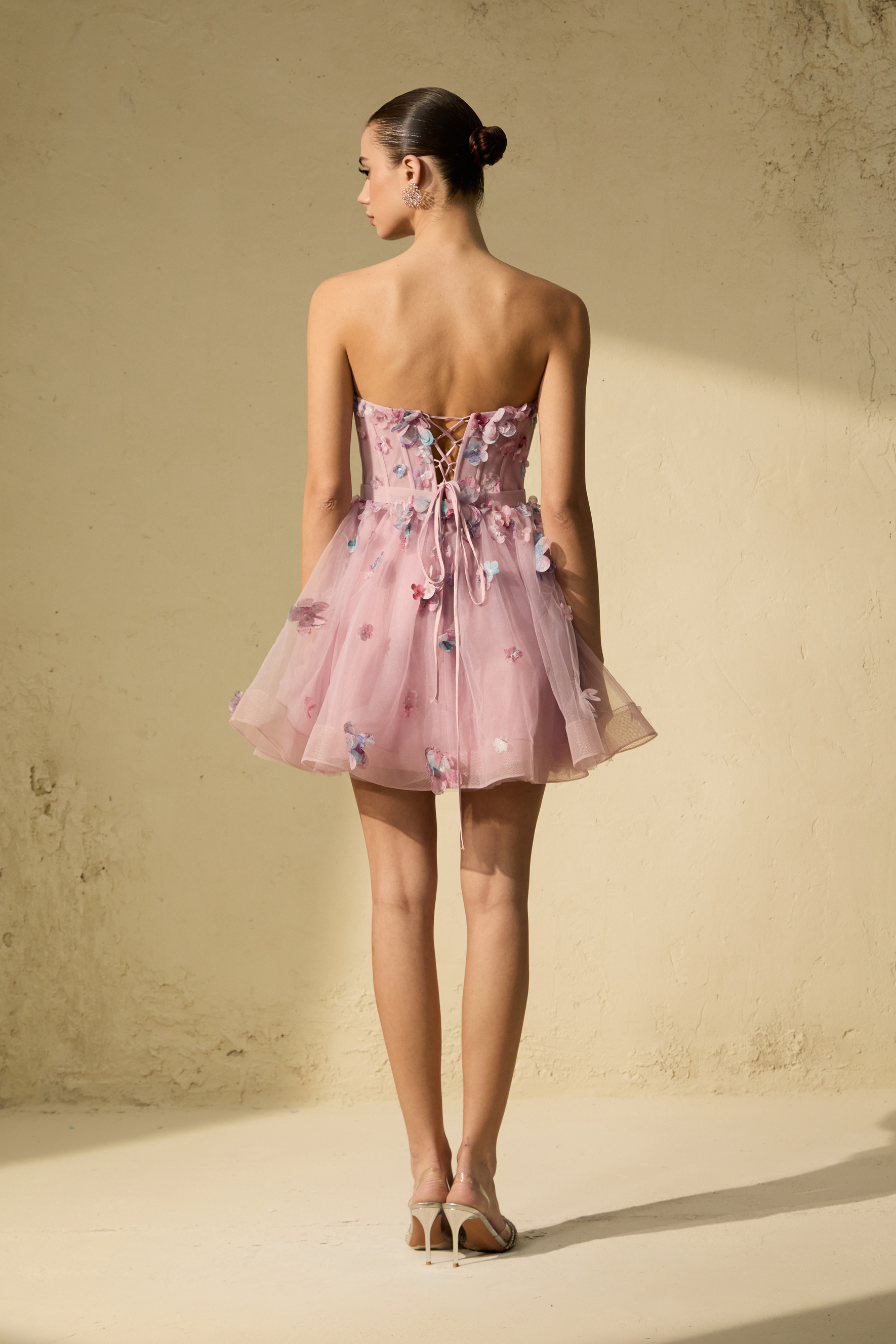 The Glam Purple Floral Applique Tulle Mini Dress