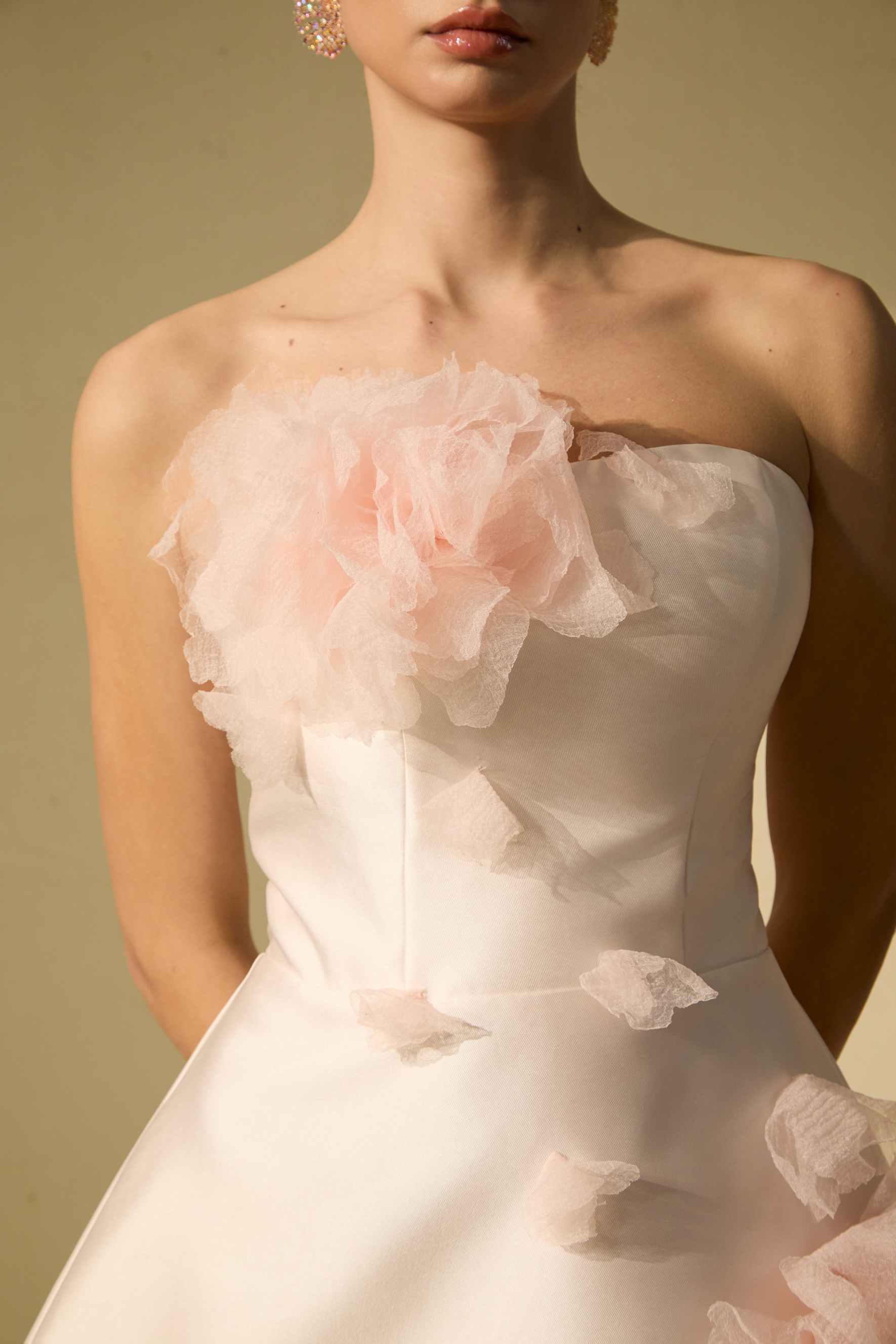 Garden Radiance Pink Floral Applique Strapless Mini Dress