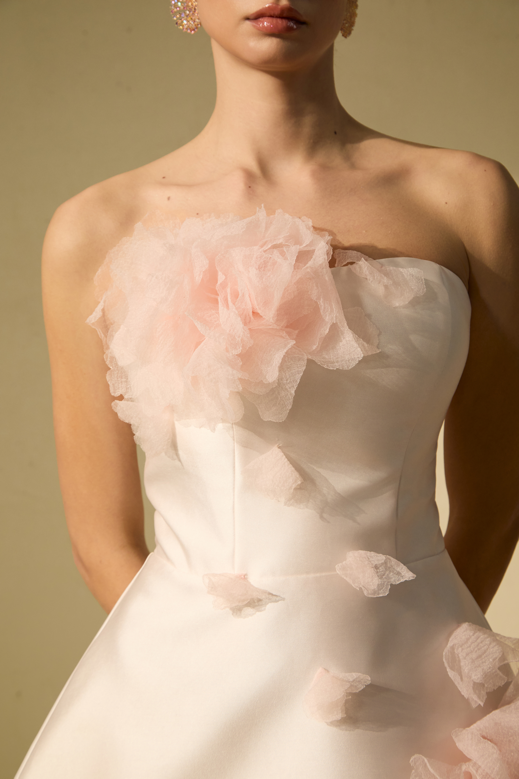 Garden Radiance Pink Floral Applique Strapless Mini Dress